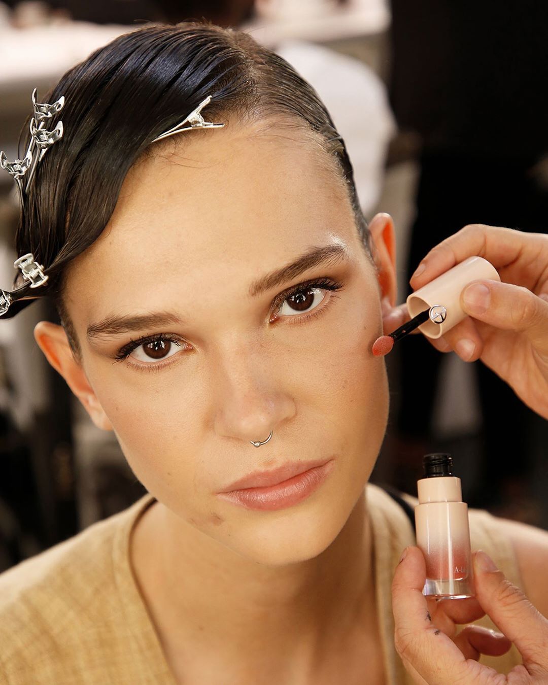 Armani beauty - Backstage beauty. Adding the finishing touches to the soft and natural beauty look for the @GiorgioArmani Men’s and Women’s SS21 Collection with NEO NUDE A-BLUSH. 

#Armanibeauty #Arma...