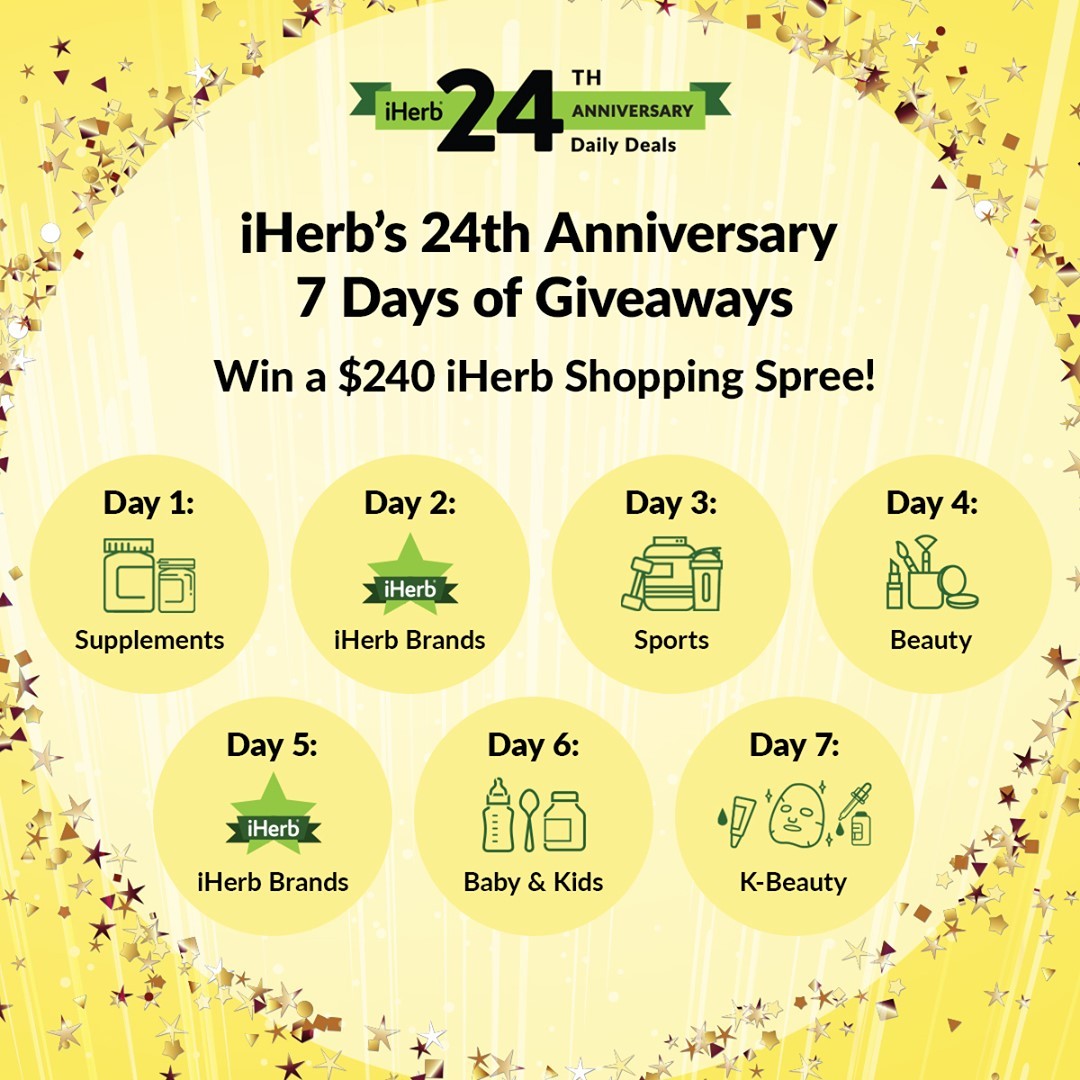 iHerb - We’re celebrating our 24th anniversary with 7 days of giveaways, starting tomorrow! Check back daily for a chance to win a $240 iHerb Shopping Spree!

#giveaway #contest #iherb #아이허브 #アイハーブ #а...