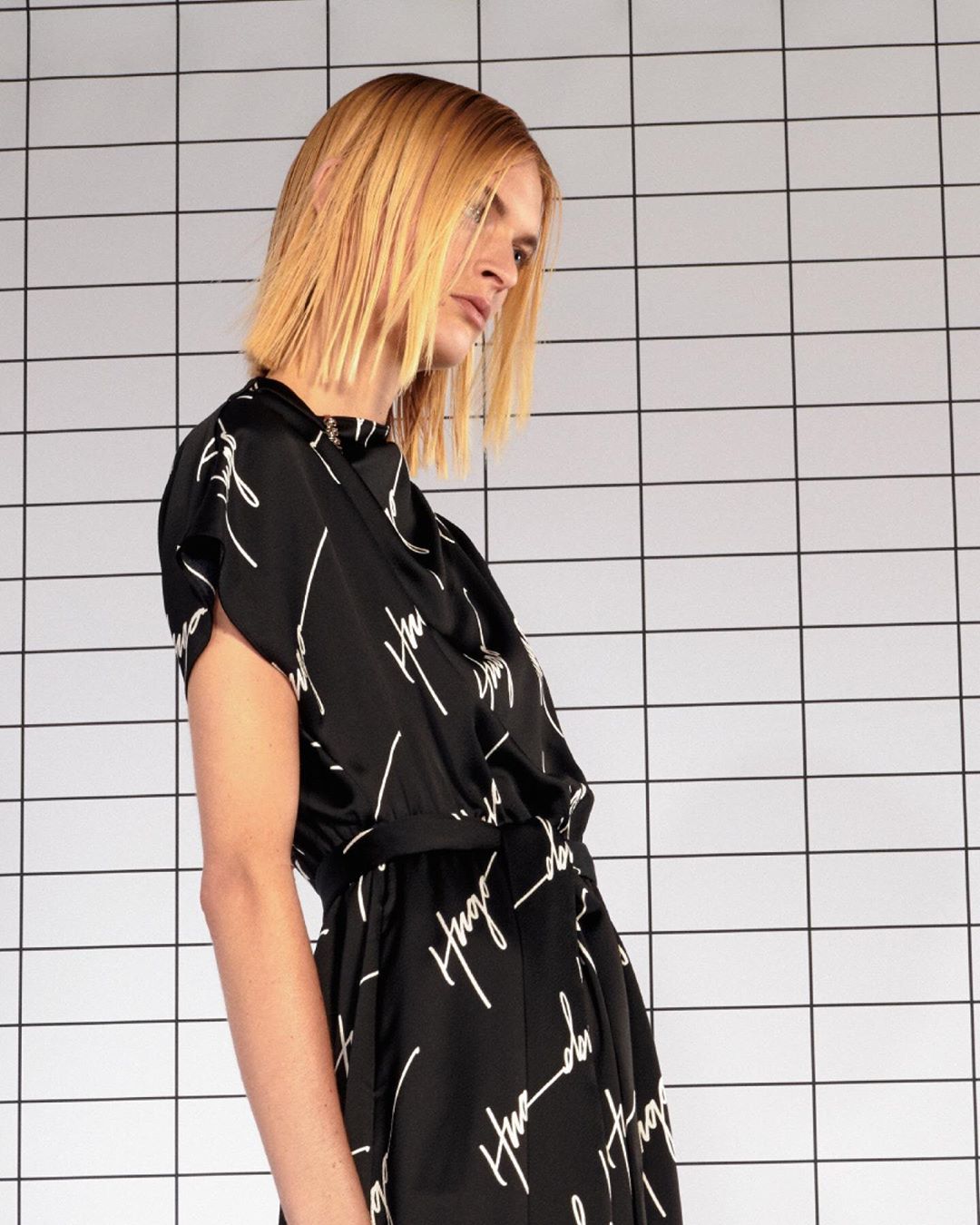 HUGO - Maximum impact: make our logo your own in this handwritten-logo-patterned dress from #PreFall20 #HUGOicons