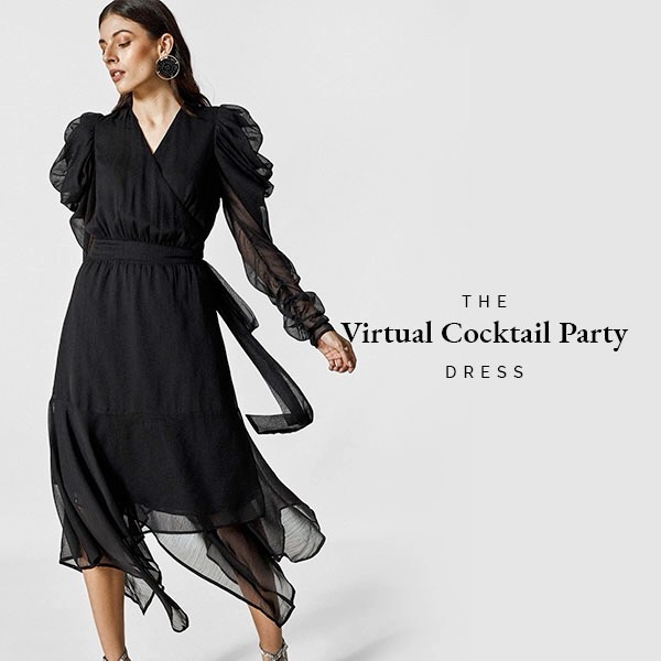 The Label Life - #TheLabelEssential: All eyes on the Black Puff Sleeve Wrap Dress at our virtual cocktail party. Made with a functional self-tie wrap, statement puff sleeves and a move-easy high low h...