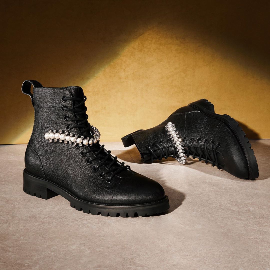 Jimmy Choo - Embrace off-duty glamour with the CRUZ boot featuring pearl embellished strap detail #JimmyChoo