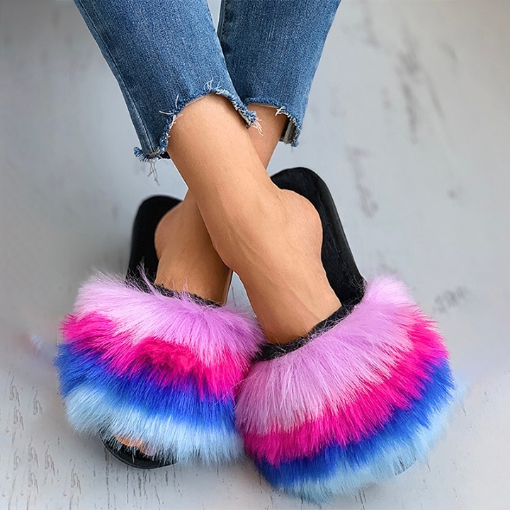 Joyshoetique - Colorblock Fluffy Peep Toe Casual Slipper🔥⁠
Search🔍:[LZT3048] ⁠
👠www.joyshoetique.com👠⁠
⁠
 #fashion #schuhe #ootd #style #schuhliebe #shoes #shoelove #trendy #slippers