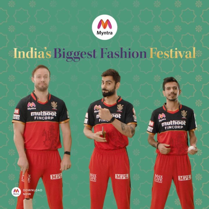 MYNTRA - India's Biggest Fashion Festival has arrived!  16th - 22nd Oct. Team RCB is ready for the Myntra Big Fashion Festival. 100% Fashion. Up To 80% Off. 
For first time shoppers on #Myntra, Flat 5...
