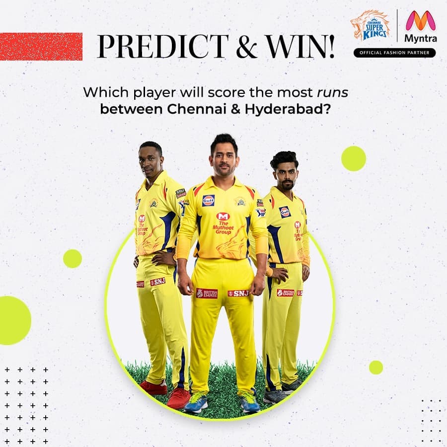 MYNTRA - Who will score max runs in today’s match? Predict the name + share answer here using #PredictAndWinWithMyntra (before match starts!)

1 lucky contestant gets #Myntra Gift Voucher worth Rs.100...