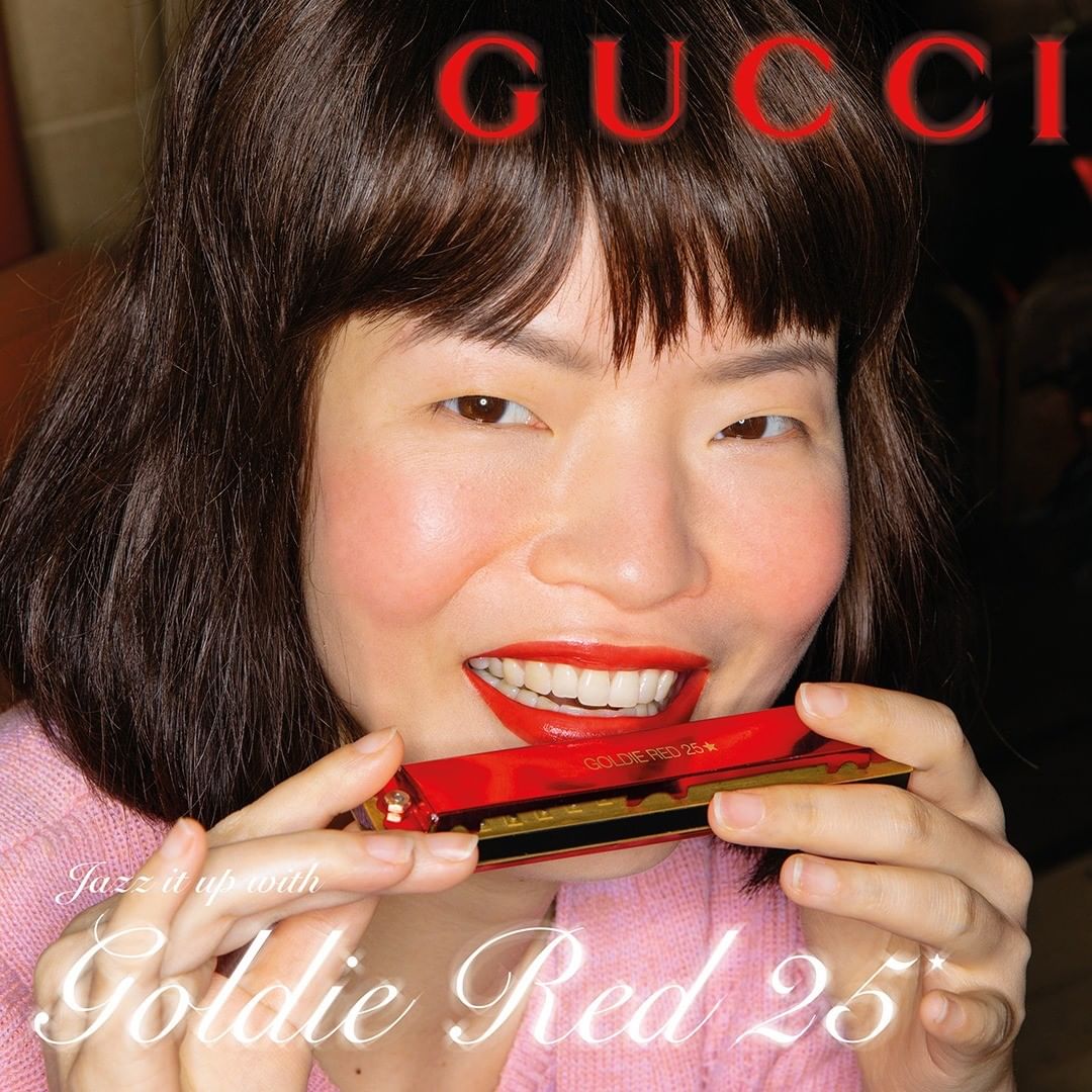 Gucci Official - Matching unexpected objects, @guccibeauty’s #GoldieRed25 lipstick shade appears in a series of playful images. Seen here is the long-lasting satin formula. Discover more through link...