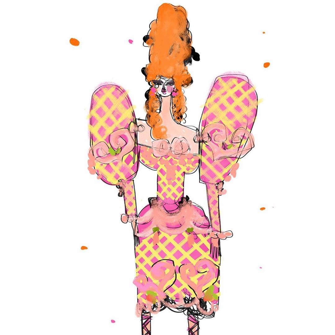 Moschino - #Repost @annienaran
・・・
@moschino @itsjeremyscott This look gives me a sweet tooth!🍑🍊🍯 #moschino #itsjeremyscott #art #artwork #fashion #fashionblogger #fashionillustration #fashionillustra...