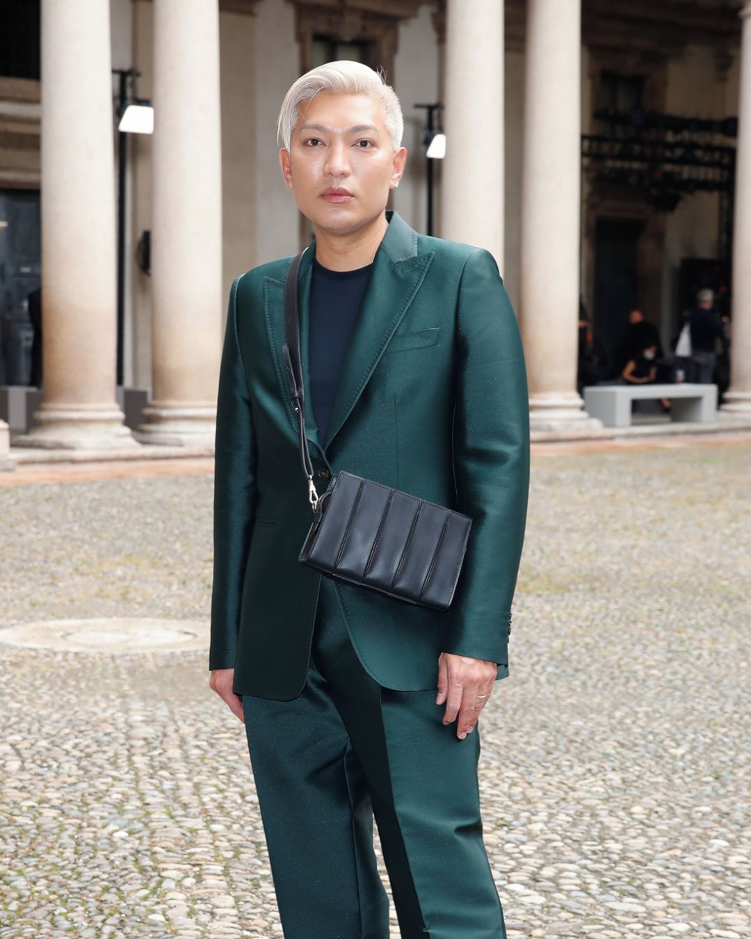 Max Mara - @bryanboy is seen in the tailored #MaxMaraFW20 emerald suit paired with the new navy #WhitneyBag moments before the #MaxMaraSS21 runway show begins. #MFW