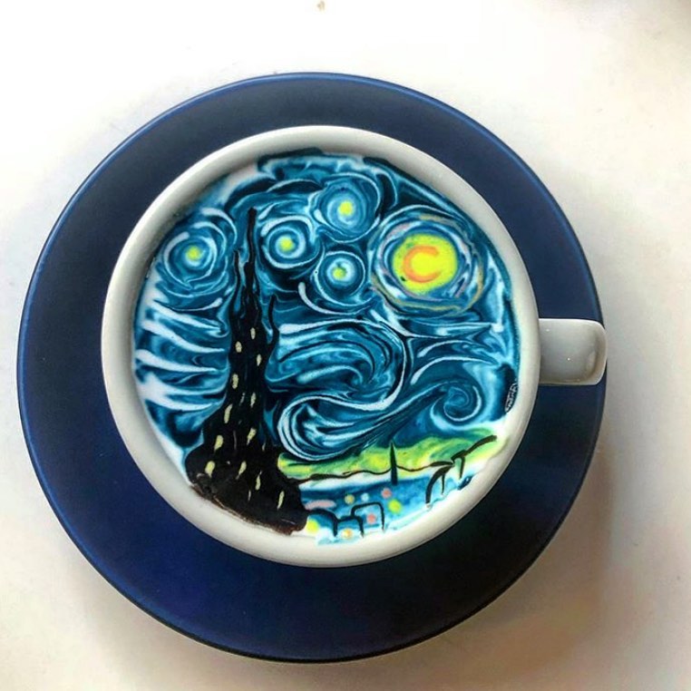 The Label Life - #TheLabelPantry: Today’s morning bliss includes a shot of caffeine and a side of stunning Van Gogh-inspired coffee art. Too gorgeous to sip, isn’t it? 

Picture courtesy: @_taehunnn....