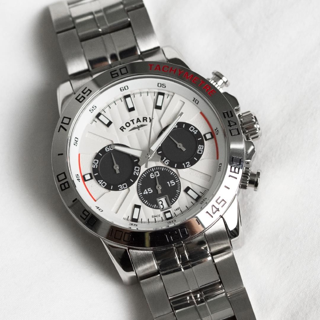 Watches2U - The Rotary Exclusive watch in silver stainless steel features chronograph subdials and date window - the perfect sophisticated dress watch with practical details.⁠
⁠
⌚Rotary Mens Exclusive...