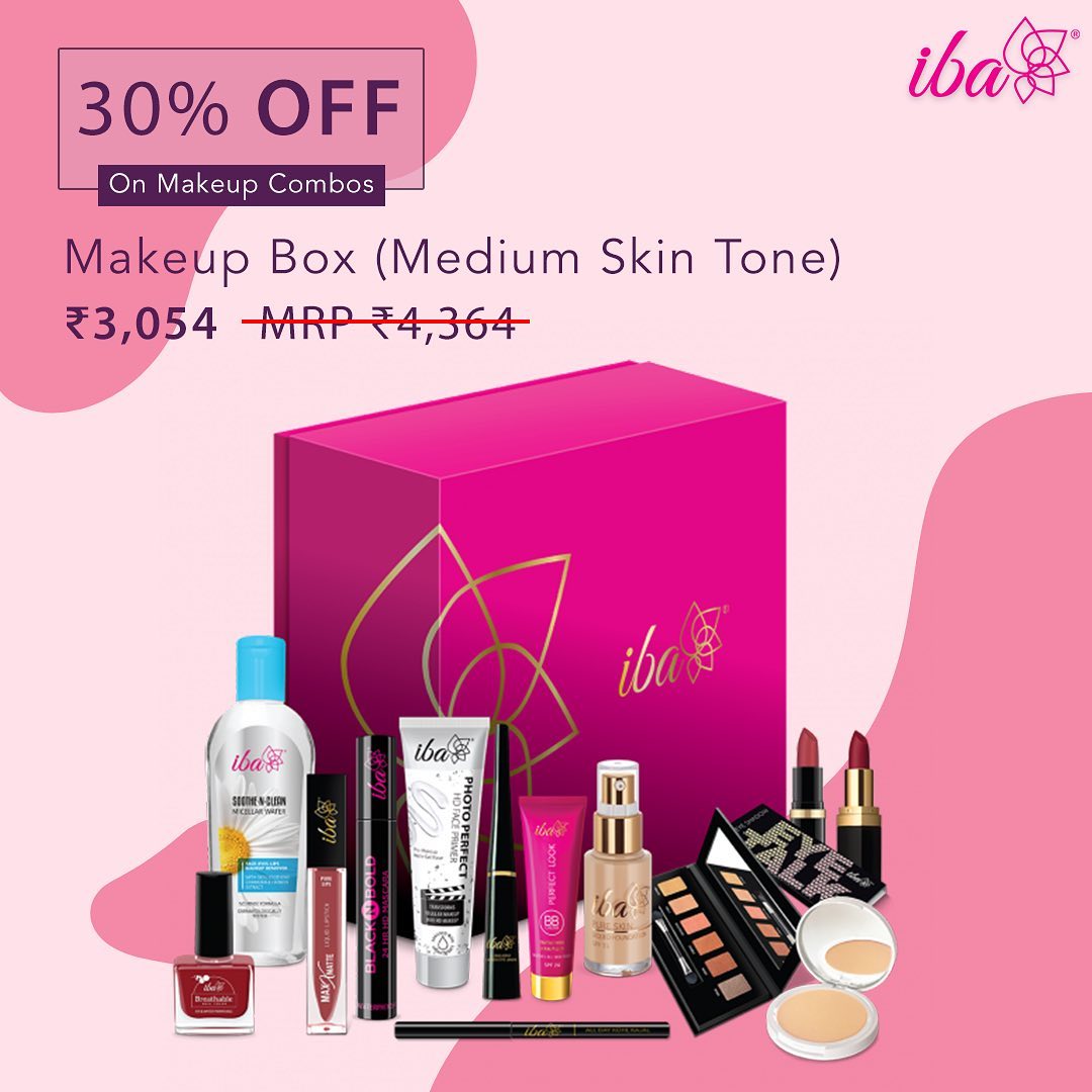 Iba - Makeup Box with 13 products for full face makeup 💗💜

Shop this makeup box online only on our website - www.ibacosmetics.com

💖 Customized based on skin tone - Medium, Dusky & Fair 

💖 All inclus...