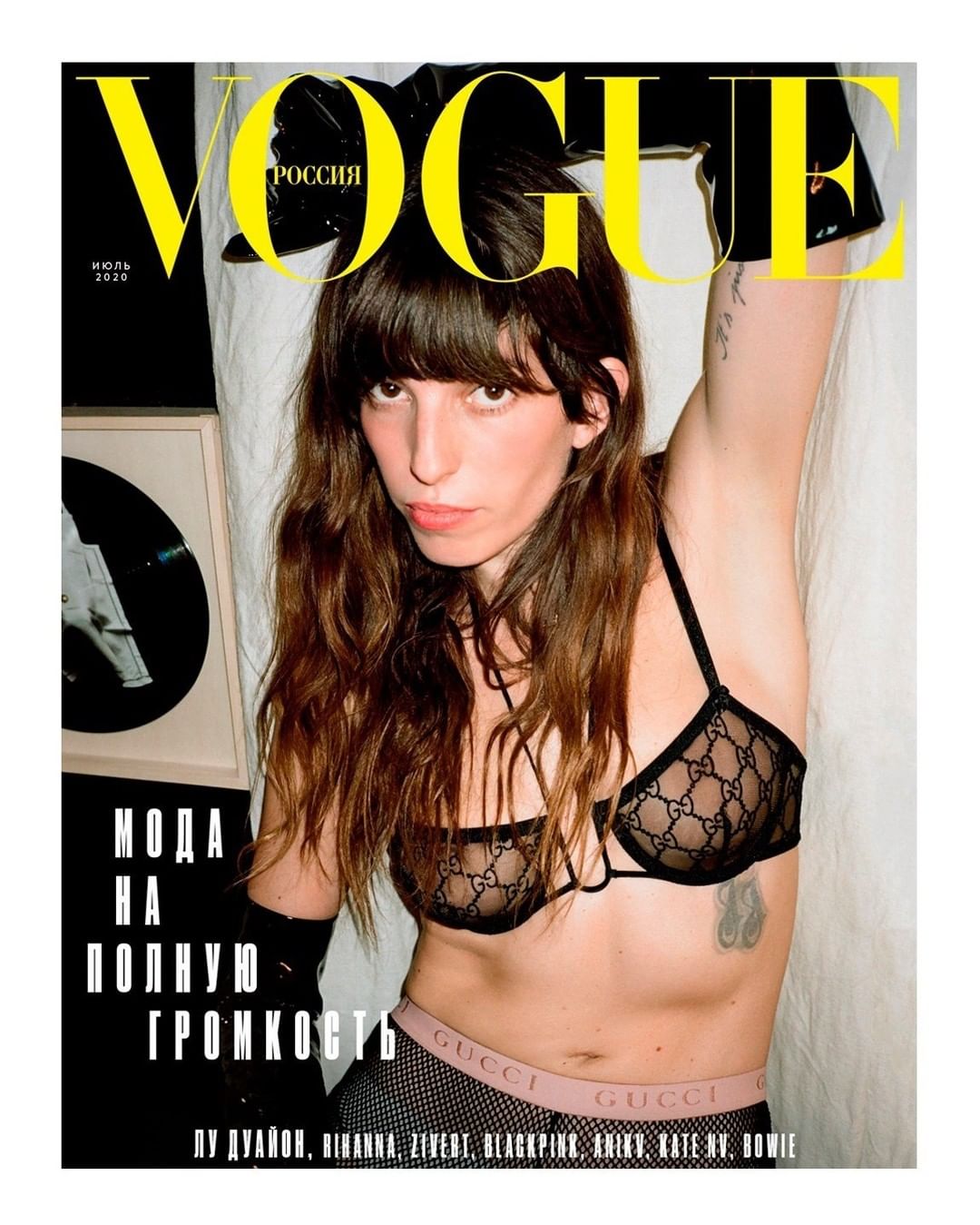 Gucci - On the cover of @voguerussia’s latest issue, @loudoillon is captured by @blackpierreange wearing an embroidered GG tulle lingerie set with matching leggings from #GucciPreFall20 by @alessandro...