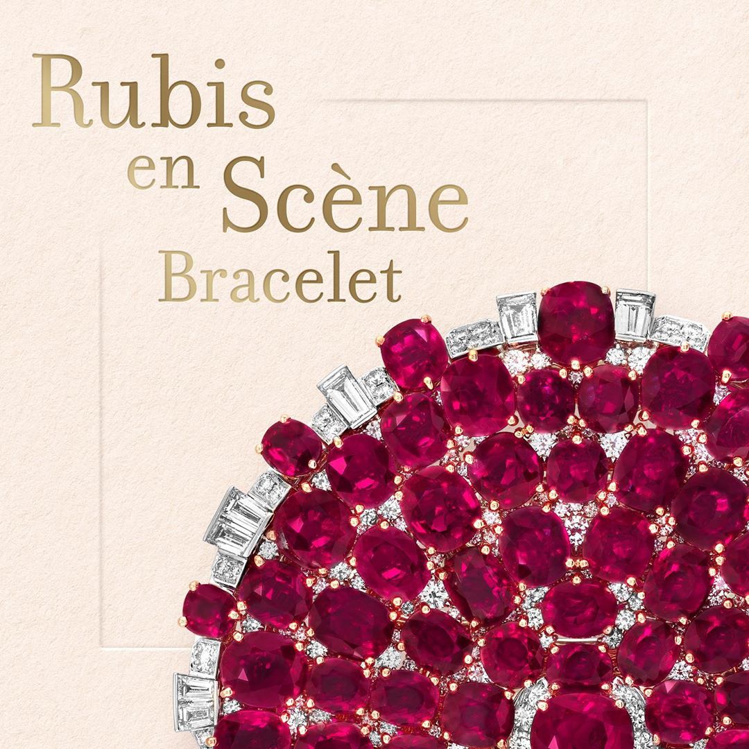 Van Cleef & Arpels - The Rubis en Scène bracelet is a subtle blend of daring architecture and 72 Burmese rubies that give it a precious velvet appearance. Slide to learn more about the unique jewelry...