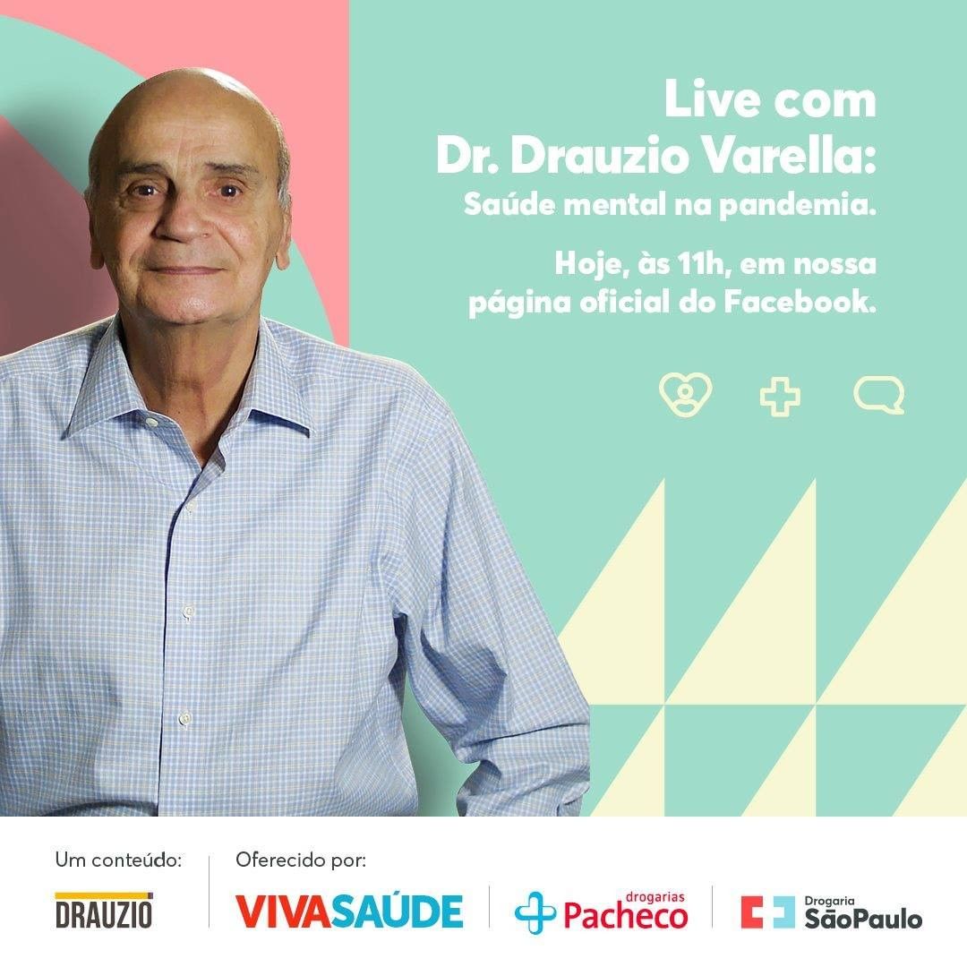 Drogarias Pacheco - Avise à toda a família: daqui a pouco, o Dr. Drauzio Varella estará no ar em uma live sobre saúde mental. Não perca!