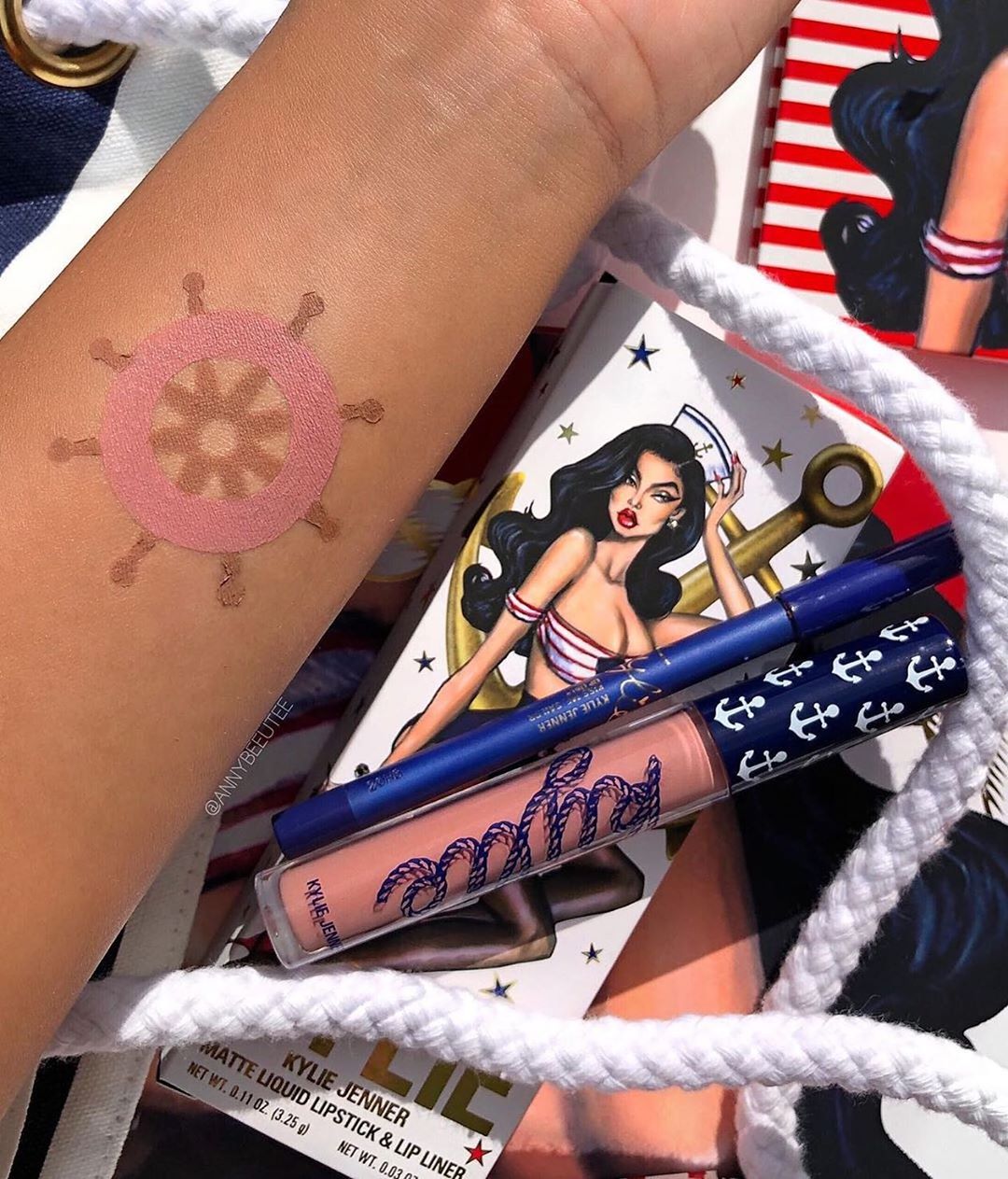 Kylie Cosmetics - how fun is this kiss me, sailor lip kit swatch by @annybeeutee?! 🤩 get the limited edition sailor lip kit now on kyliecosmetics.com 💗