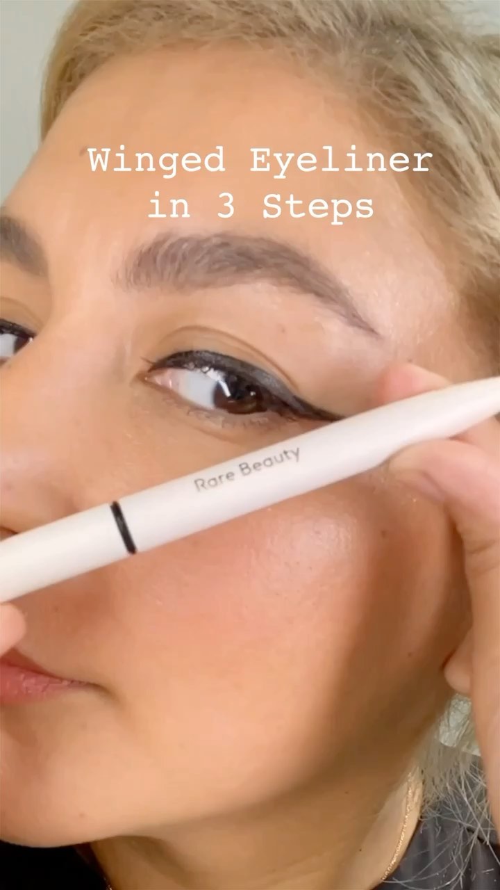 Rare Beauty by Selena Gomez - @cynth_pop’s winged eyeliner game is on POINT. 3 simple tricks for a bold winged look using Perfect Strokes Matte Liquid Liner: 

1. Stamp across the lash line
2. Pull ba...
