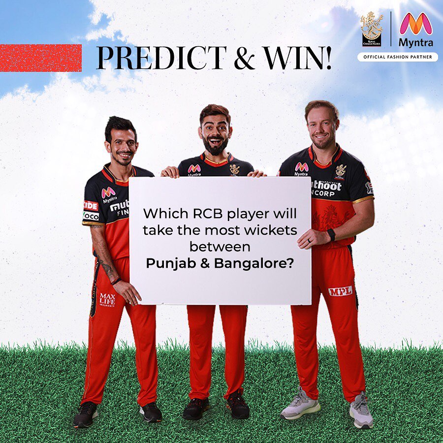 MYNTRA - #MyntraPredictAndWin 
Which RCB player will take most wickets in today’s match (predict before match starts), and 1 lucky contestant gets a #Myntra Gift Voucher worth Rs. 1000. 
+ Answer usin...