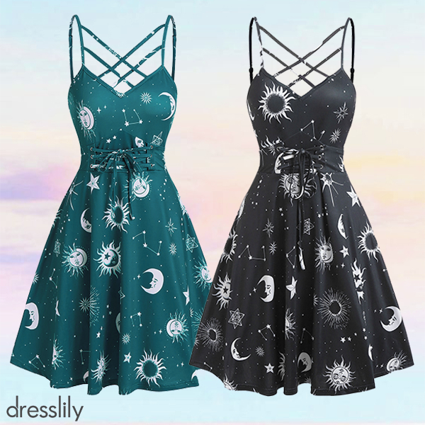 Dresslily - ☀️🌙Right or left?⁣
👉Search: "Sun Moon Print Crisscross Dress"⁣
💕CODE: MORE20 [Get 22% off]⁣
#Dresslily