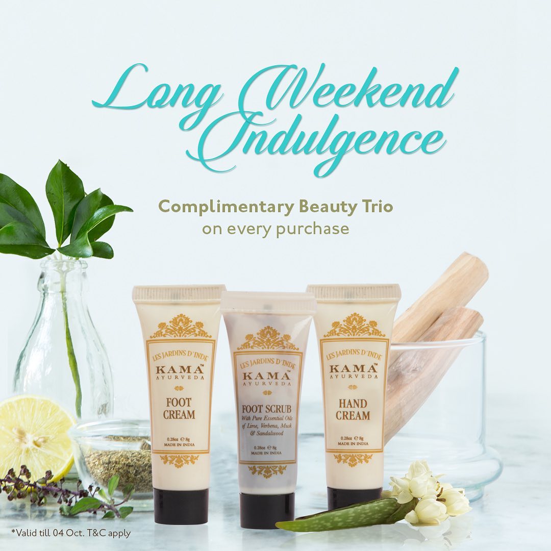 Kama Ayurveda - #LongWeekend special: We have a surprise for you! Shop, at your nearest #KamaAyurveda store or on our website & get a complimentary beauty trio on every purchase. *

*Offer valid till...