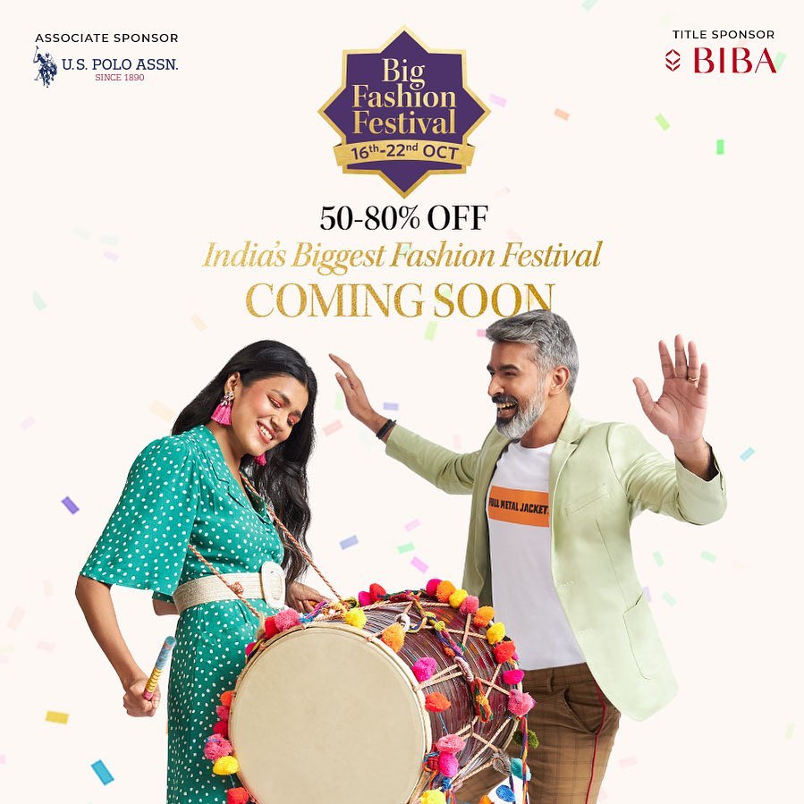 MYNTRA - Mark your calendars!
Biggest brands on best discounts at the Big Fashion Festival
From the 16th to 22nd Oct...Get your wishlist ready!
50% to 80% off on your favourite fashion brands. Downloa...