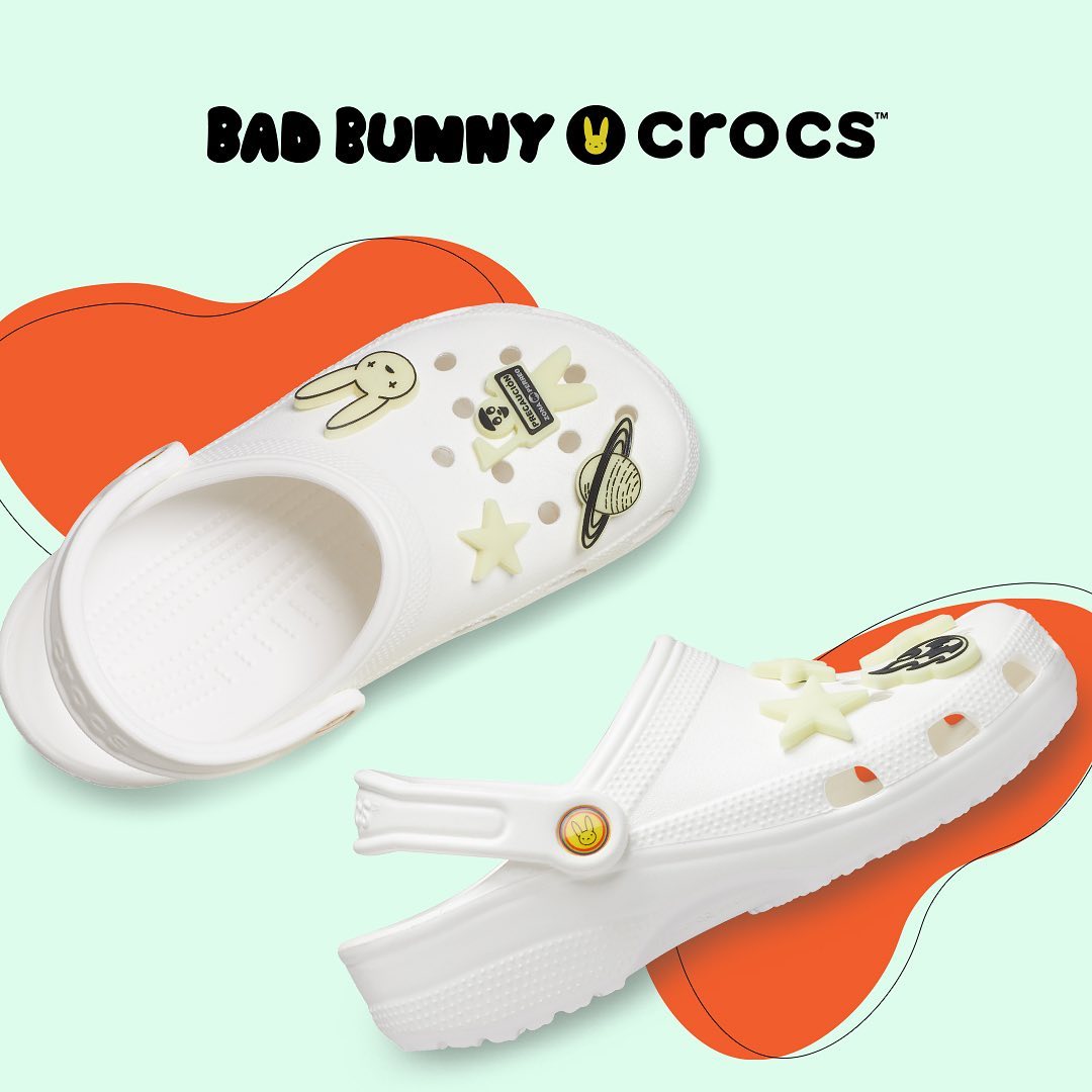 Crocs Shoes - #BadBunnyXCrocs is available tomorrow at 12 PM ET. The nostalgia of a glowing galaxy sprawling across your old room is included ☠️🐰 Link in bio.