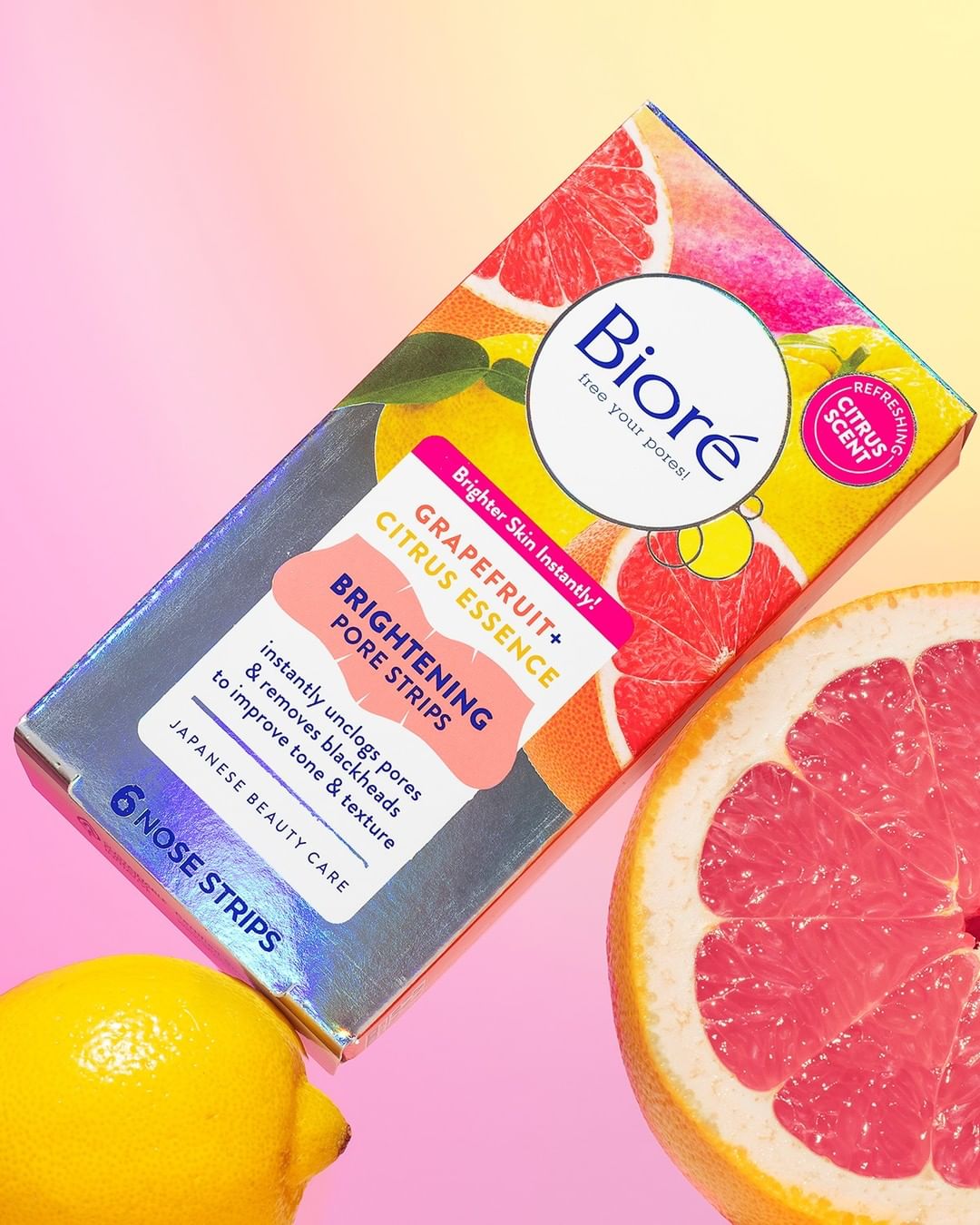 Bioré Skincare - Getting a deep clean is easy peasy lemon squeezy with NEW Bioré Brightening Pore Strips . 😉🍋 They instantly unclog pores to improve tone + texture.