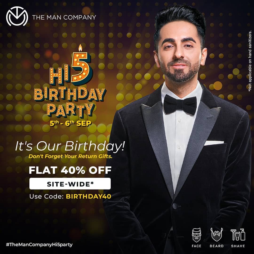 The Man Company - Hi5 party is here to revive your 2020! Come, celebrate flat 40% off on all our products. 
#themancompany #GentlemanInYou #TheManCompanyHi5Party #birthdaycelebration #salealert #tmctu...