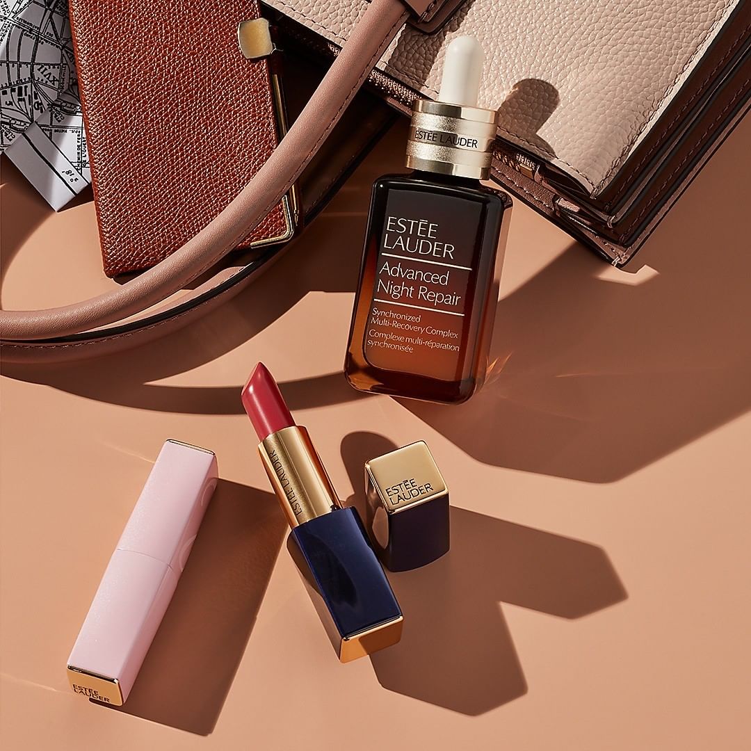 Estée Lauder - All the things we ❤️ in one photo: ✨NEW✨ Advanced Night Repair face #serum, Pure Color Envy Lip Volumizer, and Pure Color Envy Lipstick in 410 Dynamic! 💋 Tip: we keep our #AdvancedNigh...