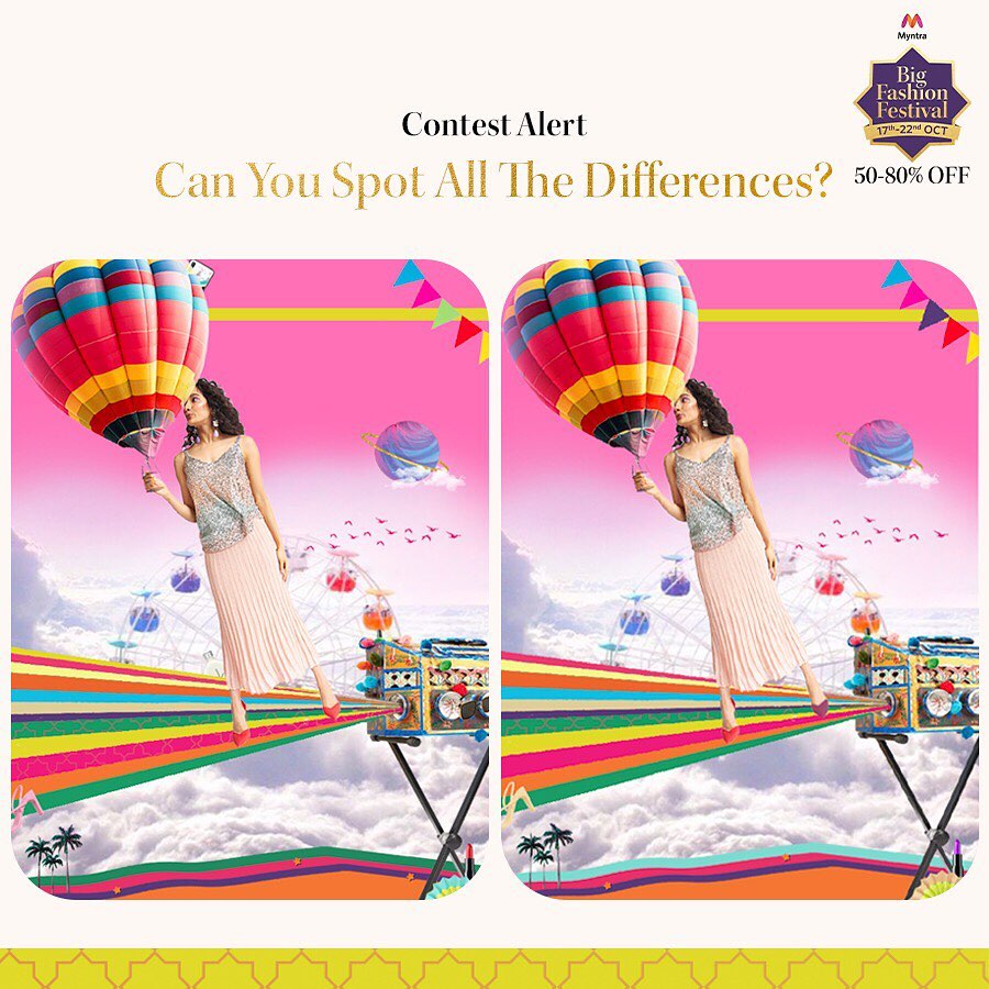 MYNTRA - Calling all #contest lovers to try and solve this one! Spot all the differences, and 1 winner gets a Myntra gift voucher worth Rs. 3000. 

Use #MyntraBFFGameZoneAgain with your answer to qual...
