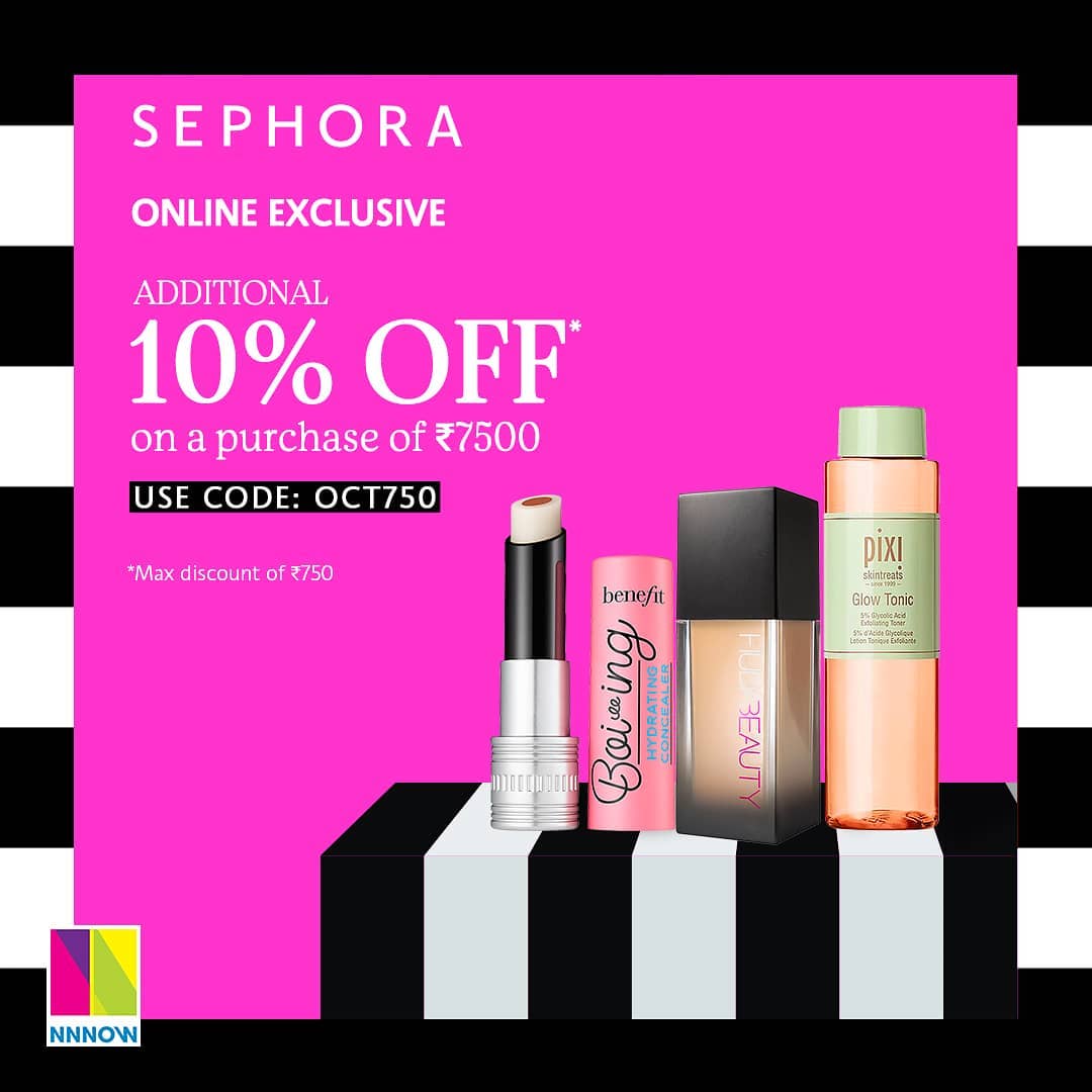 NNNOW - We are sorting your weekend shopping plans by giving you an additional 10% OFF on a purchase of ₹7500 at the Sephora 10.10 Sale! 
What are you waiting for? Shop today using the link on our sto...