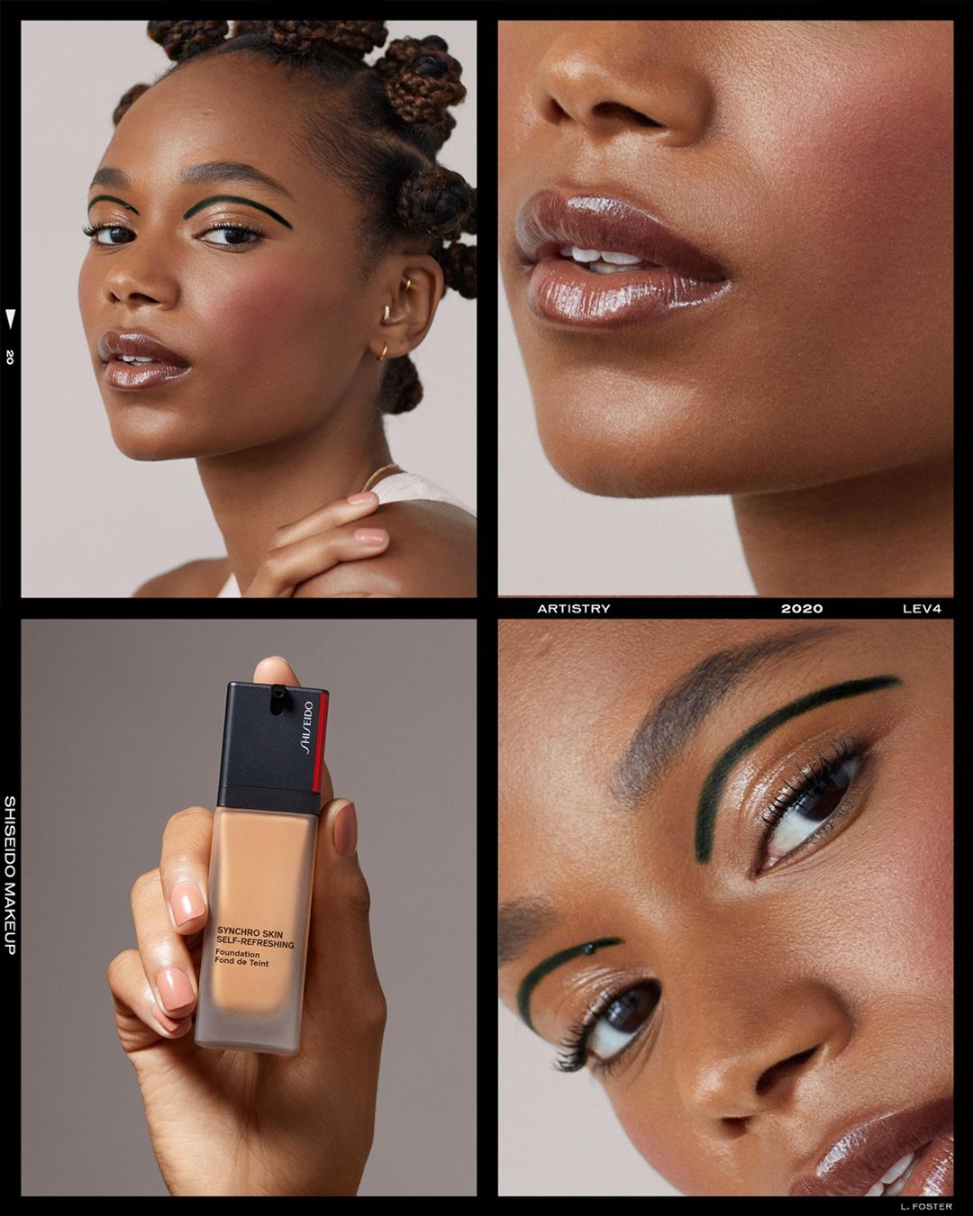 SHISEIDO - Ground a floating liner look with flawless skin. Our SHISEIDO muse wears Synchro Skin Self-Refreshing Foundation from Level 4, Minimalist WhippedPowder Blush in Sayoko, InnerGlow CheekPowde...