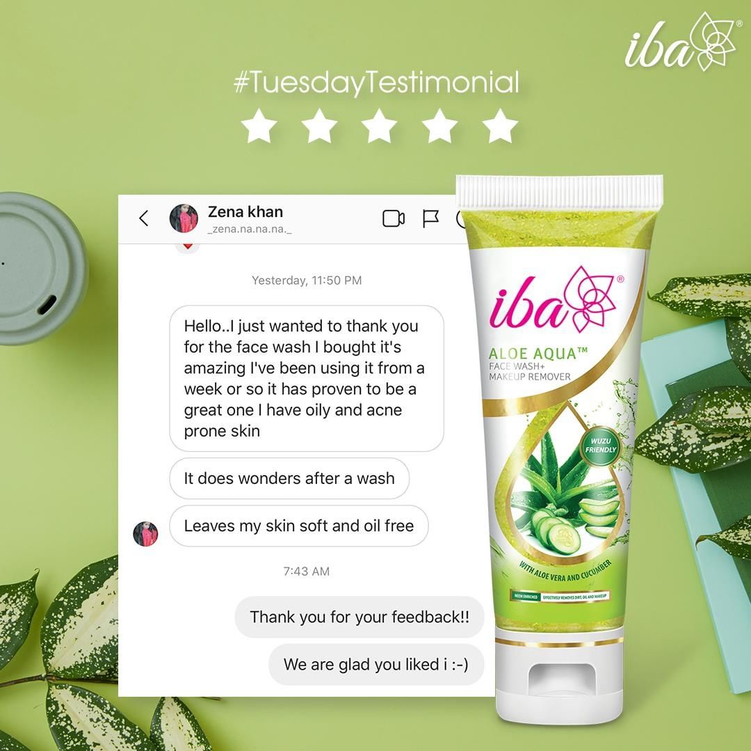 Iba - Give us your review on the iba product you love to get featured on our Tuesday Testimonials 🤩

Aloe Aqua Face Wash + Makeup Remover - Rs. 120

#facewash #aloevera #aloeverafacewash #sulphatefree...