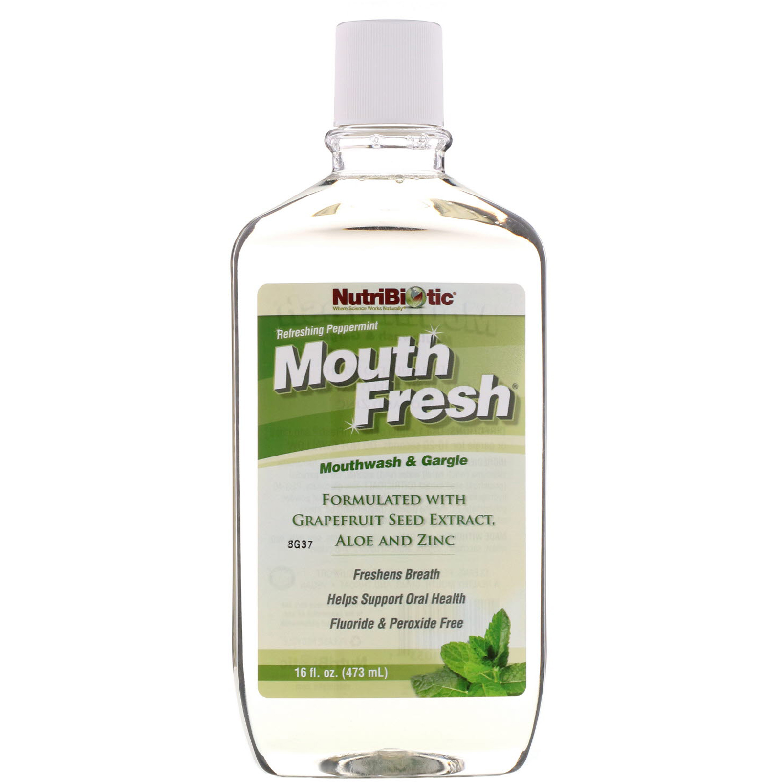 NutriBiotic, Mouth Fresh, ополаскиватель рта и средство для полоскания горла, освежающая перечная мята