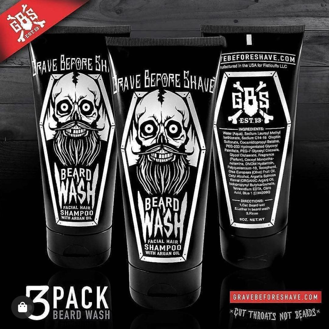 wayne bailey - —GRAVE BEFORE SHAVE BEARD WASH 3 Pack
—
www.gravebeforeshave.com 
—
Each tube is 6oz and enriched with argan oil to keep your hair hydrated to the fullest!  Designed for facial hair but...