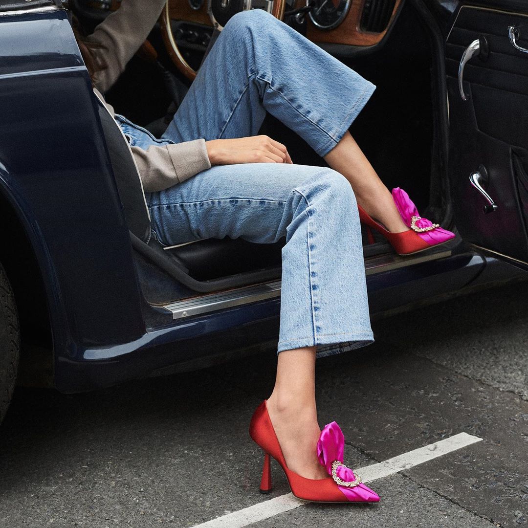 Jimmy Choo - Add a pop of colour to your new season looks with LYZ, a quirky heel in fuchsia and chilli satin #JimmyChoo