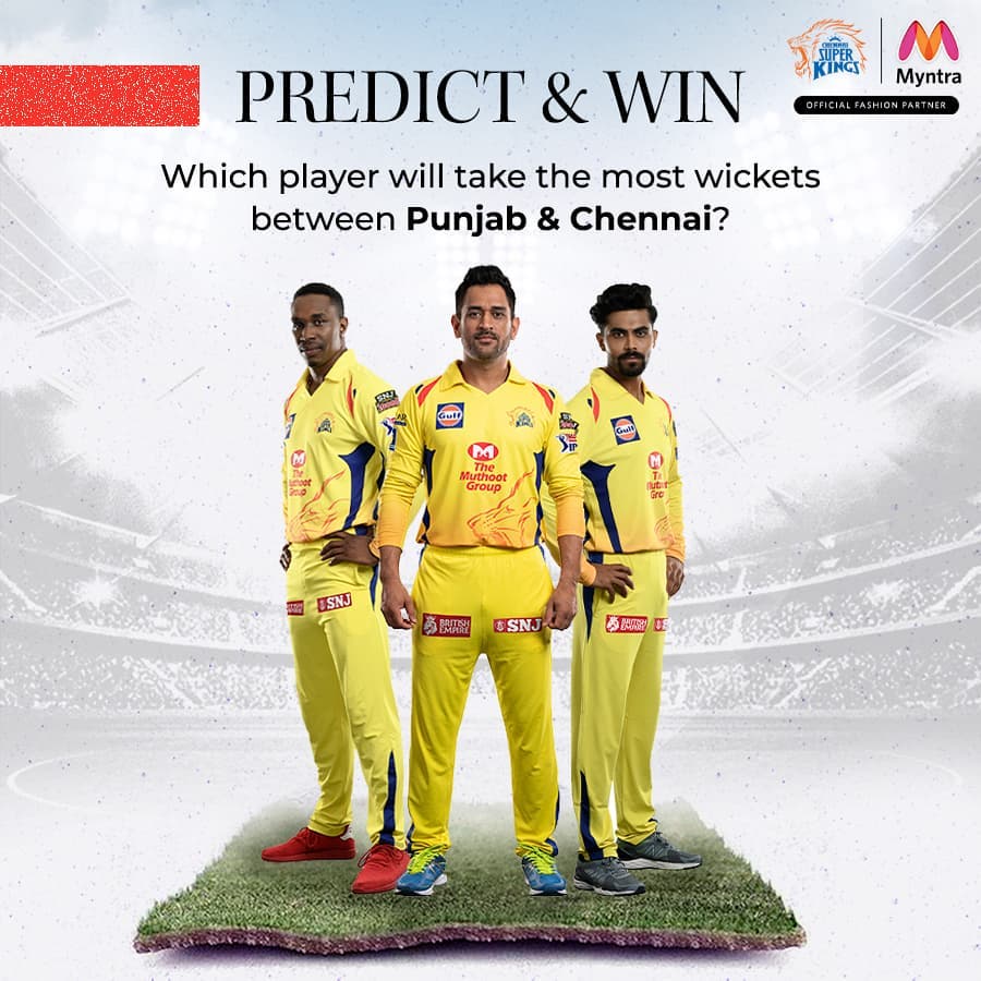 MYNTRA - Which player will take max wickets in the Punjab & Chennai match? Predict the name + share answer using #DoublePredictAndWinWithMyntra (before match starts!)

1 lucky contestant gets #Myntra...