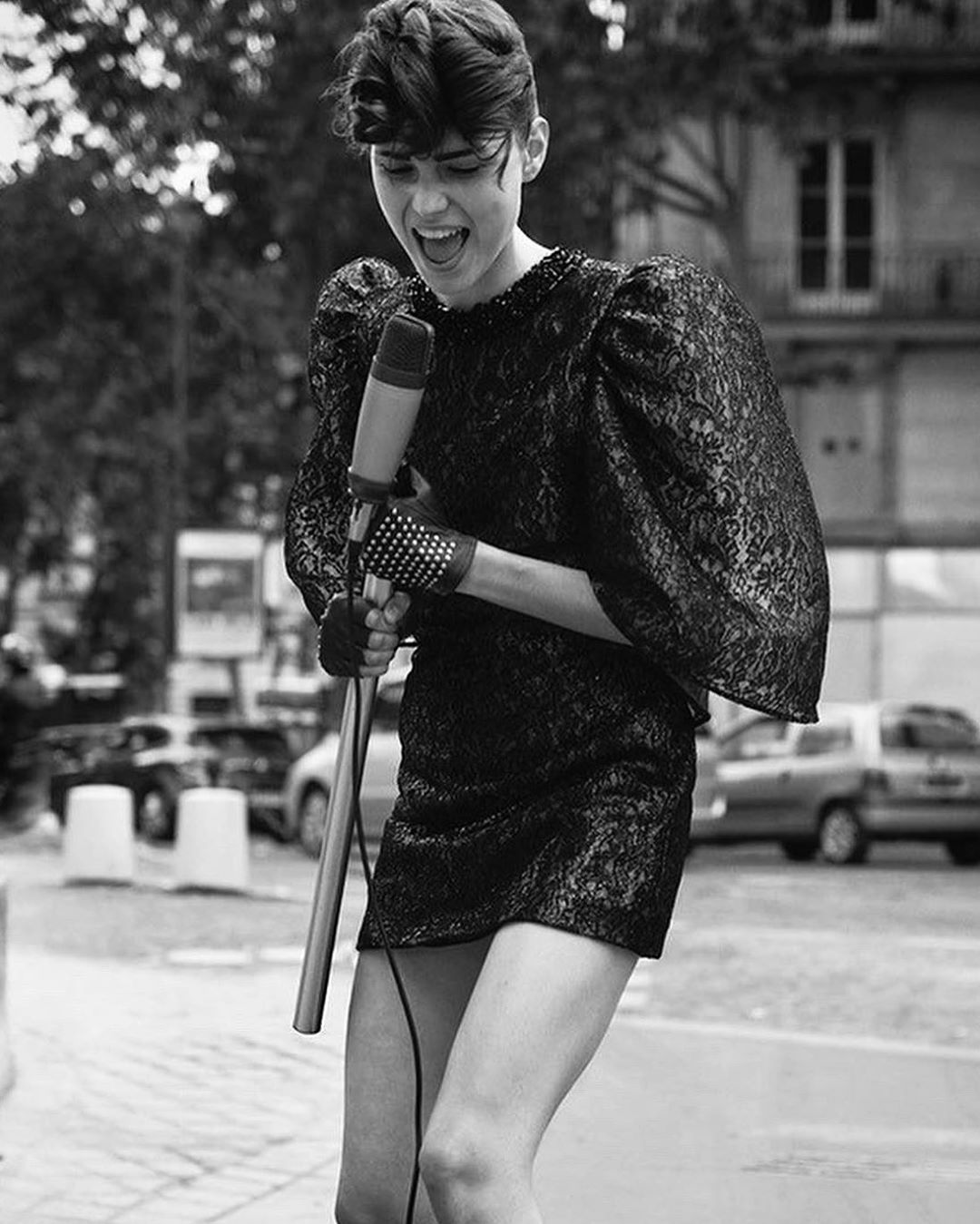 ＡＺＺＡＲＯ • maison de couture - ICONOCLASTIC FLARE rare bird @marieknc__ rocks the street of Paris in the jacquard short cape dress hand-embroidered with lurex lace and crystals, from the first collectio...