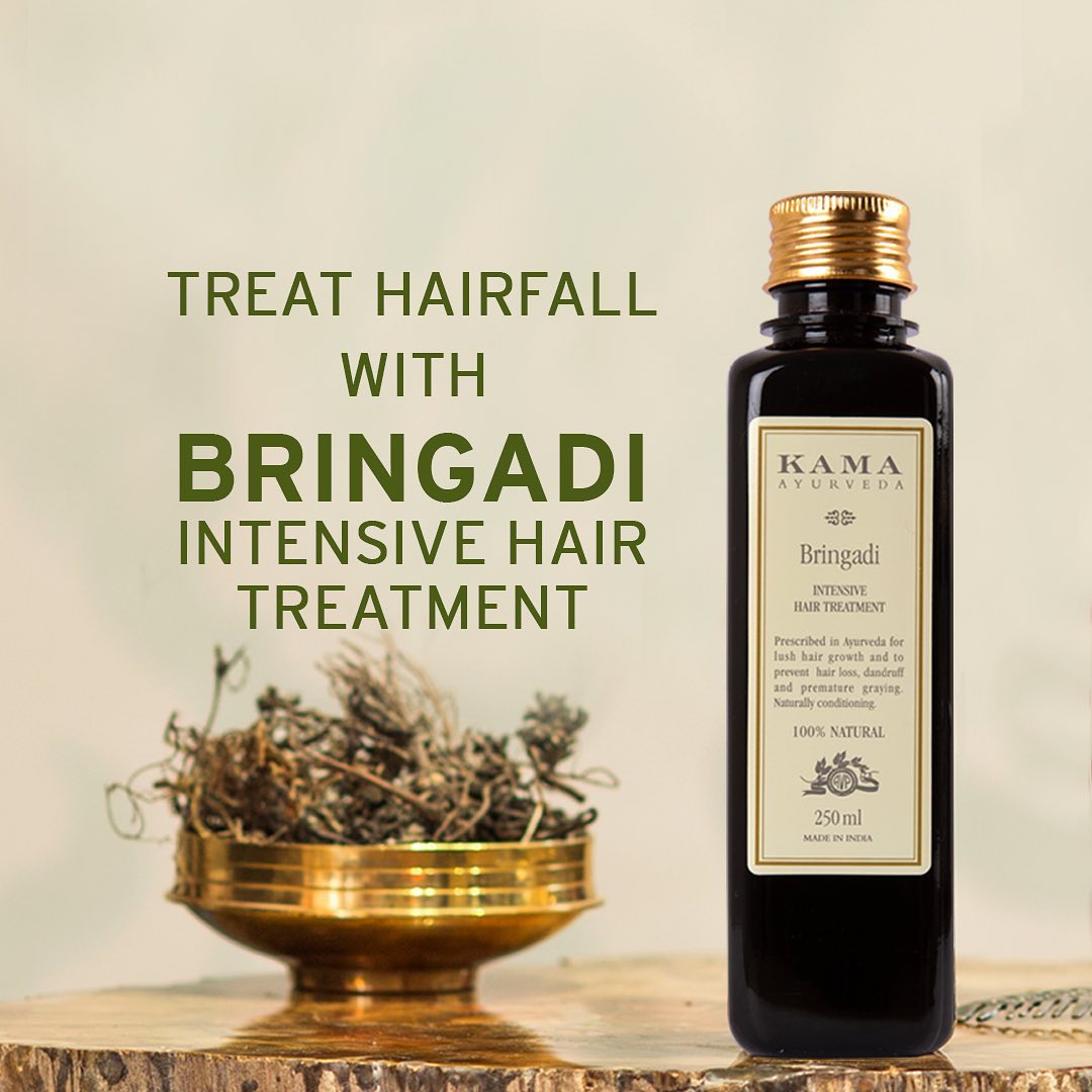 Kama Ayurveda - Prescribed in #Ayurveda for lush hair growth, Bringadi Intensive Hair Treatment Oil is a blend of #pure #natural #ingredients that relieves hair loss, treats flaky scalp, prevents dand...