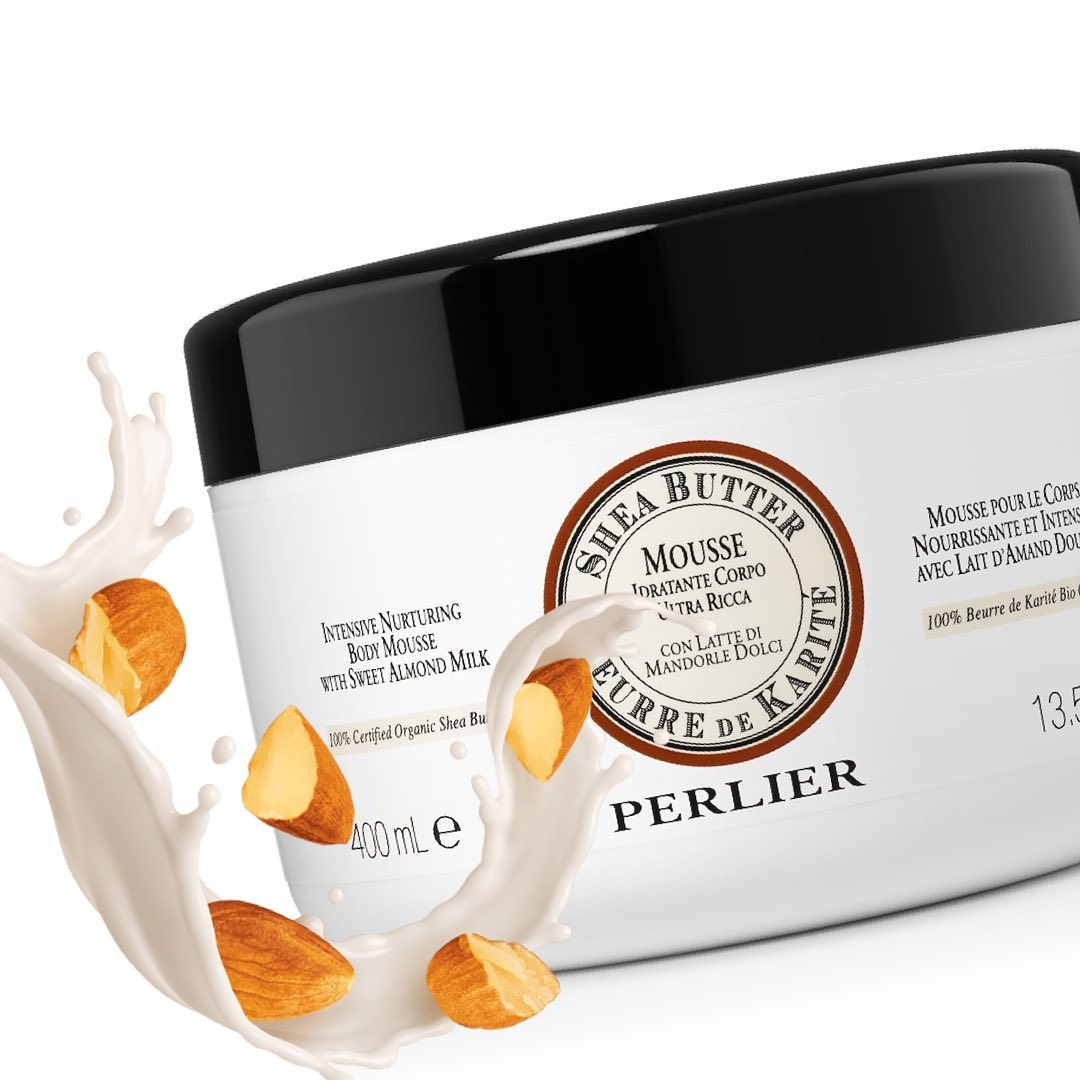 Perlier USA - Our most popular body balm is now available in a light and airy mousse that just melts into your skin.  This 💯 Organic Shea Butter Body Mousse with Sweet Almond Milk deeply nourishes and...