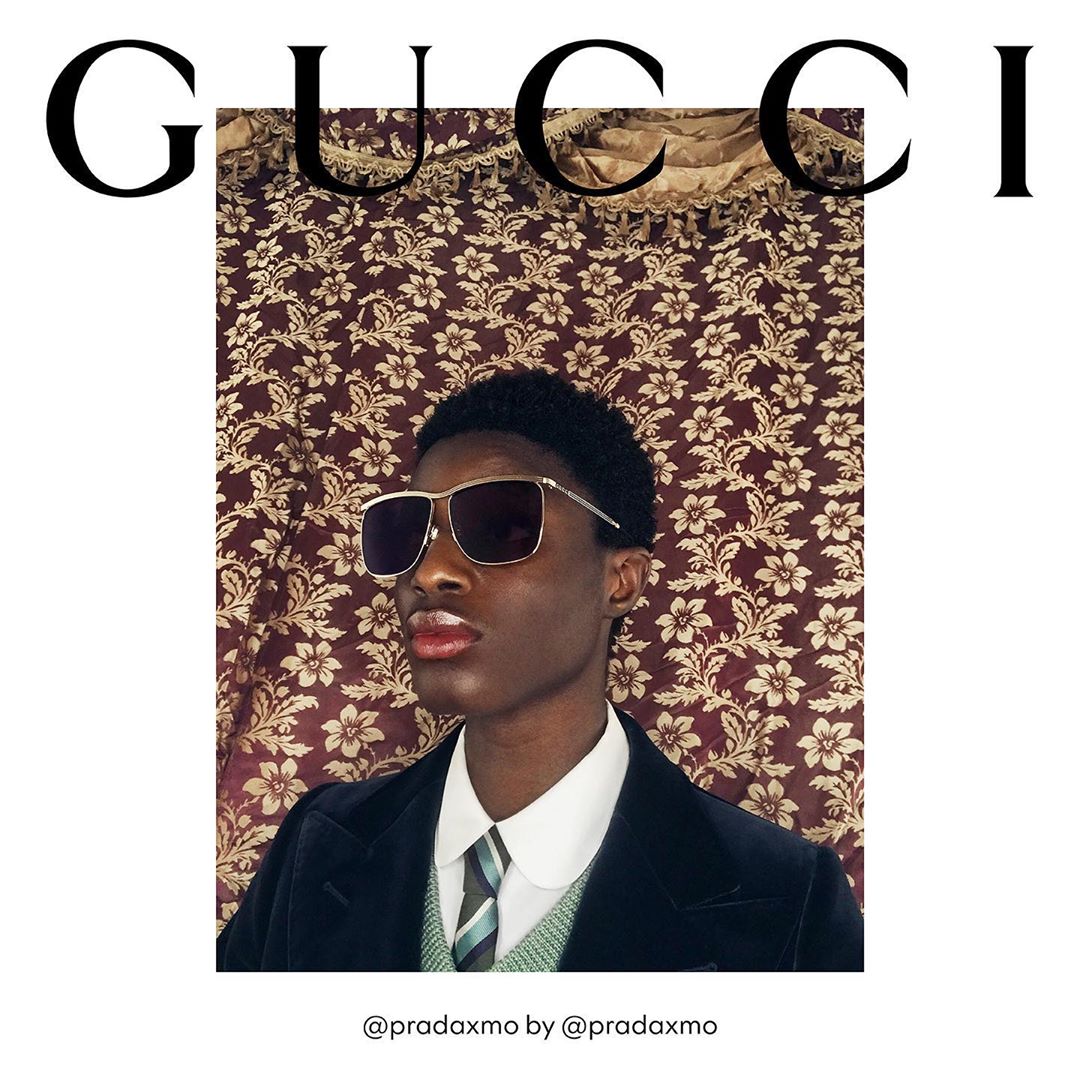 Gucci Official - Square-shaped grey lenses are framed by thin gold-toned metal on a pair of new #GucciEyewear sunglasses seen in an image from #GucciTheRitual—the campaign with no script captured by m...