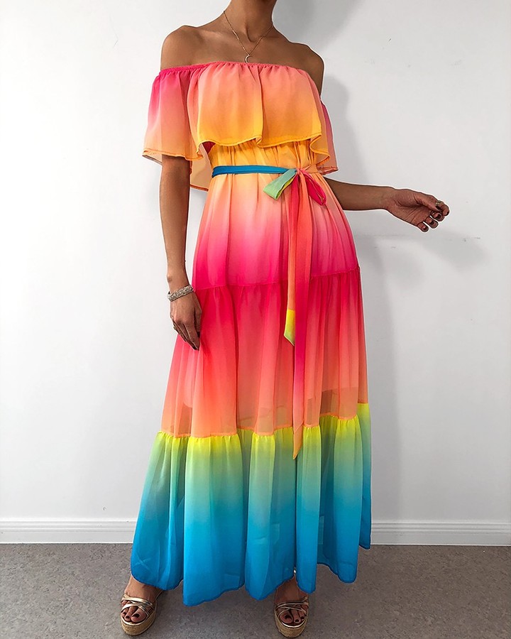 boutiquefeel_official - Off Shoulder Gradient Color Ruffles Maxi Dress⁠
Click https://www.boutiquefeel.com to ⁠
search LZZ2297 get size and price details ⁠.⁠
⁠
 #fashion #style #maxidress