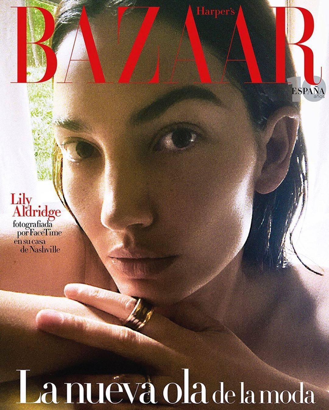 Lily Aldridge - Cover 2 at home via FaceTime with @david_roemer for @harpersbazaares 🖤 Thank you @inmajimenezbazaar @carladeaguilar wearing @bulgari 🦋