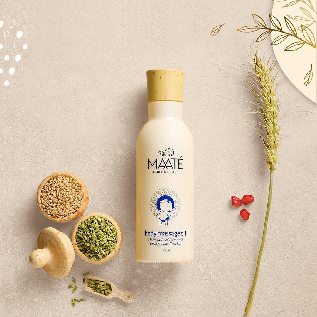 MAATÉ - MAATÉ’s Baby Body massage oil is enriched with the goodness of fennel oil, which is rich in minerals and contains strong medicinal properties. Rosemary oil strengthens blood vessels and stimu...