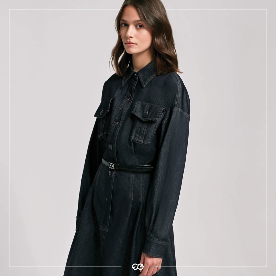ESCADA - Mark the start of the colder season with the switch to dark wash denim from ESCADA Sport – opting for this classic indigo denim dress that’s  both causal and dressed up in equal parts. #Pre-F...