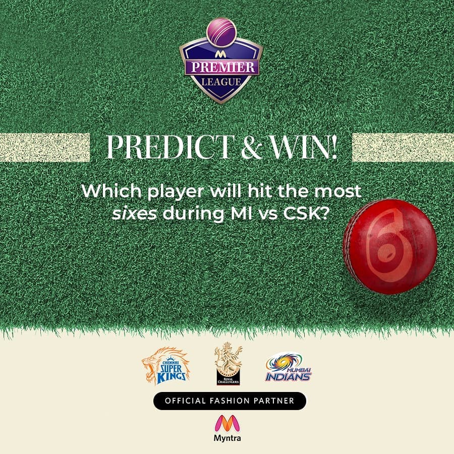 MYNTRA - #ContestAlert Here’s your chance to predict & win with #MyntraPremierLeague 

Share your answer using #MyntraPremierLeague (before the match starts!!), and 1 lucky winner gets a #Myntra Gift...