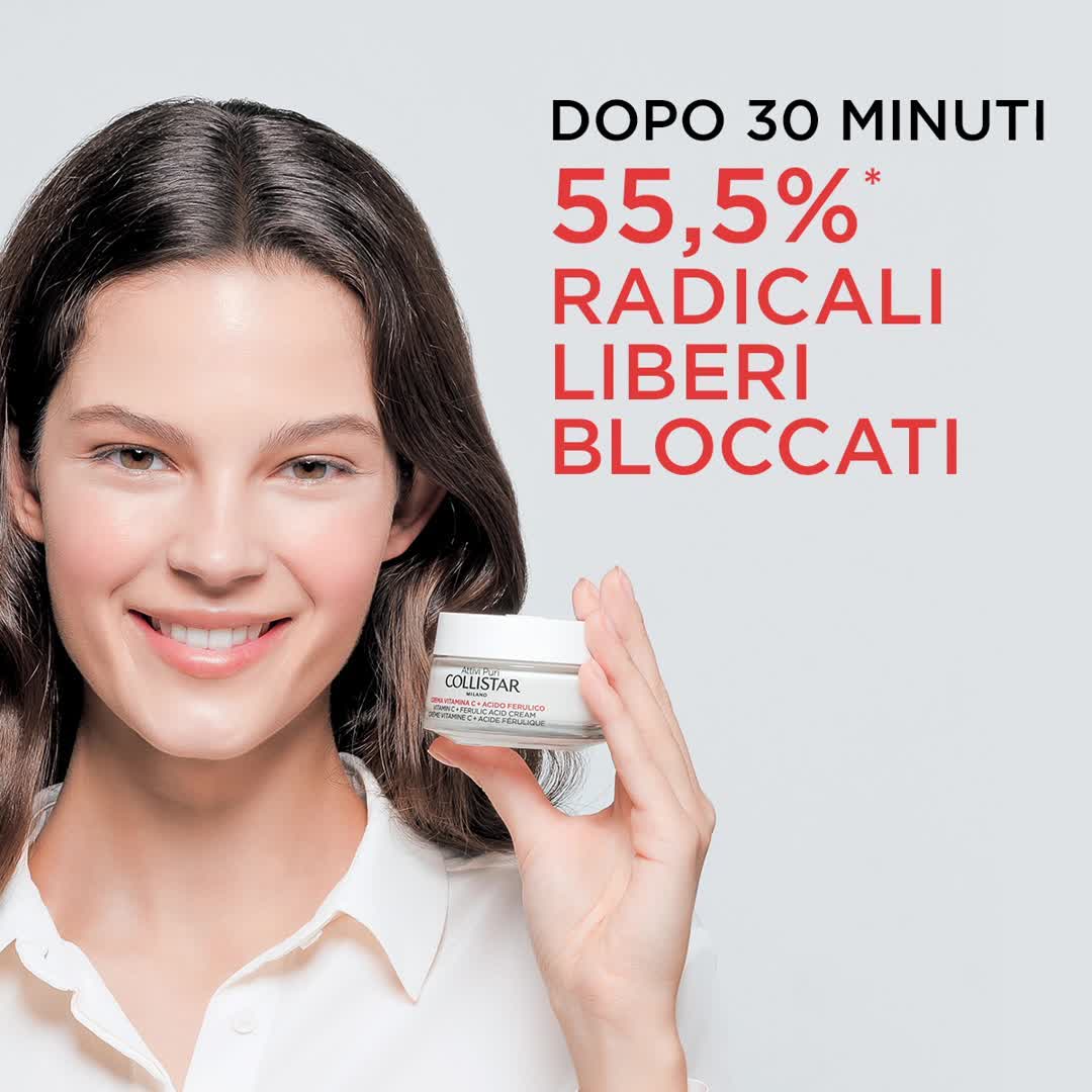 Collistar Italia - Dopo 30 minuti dall'applicazione: 55,5%* radicali liberi bloccati con la nuova Crema Vitamina C ＋ Acido Ferulico. Applicala tutti i giorni, mattina e sera, su viso e collo. ✔️ Difen...