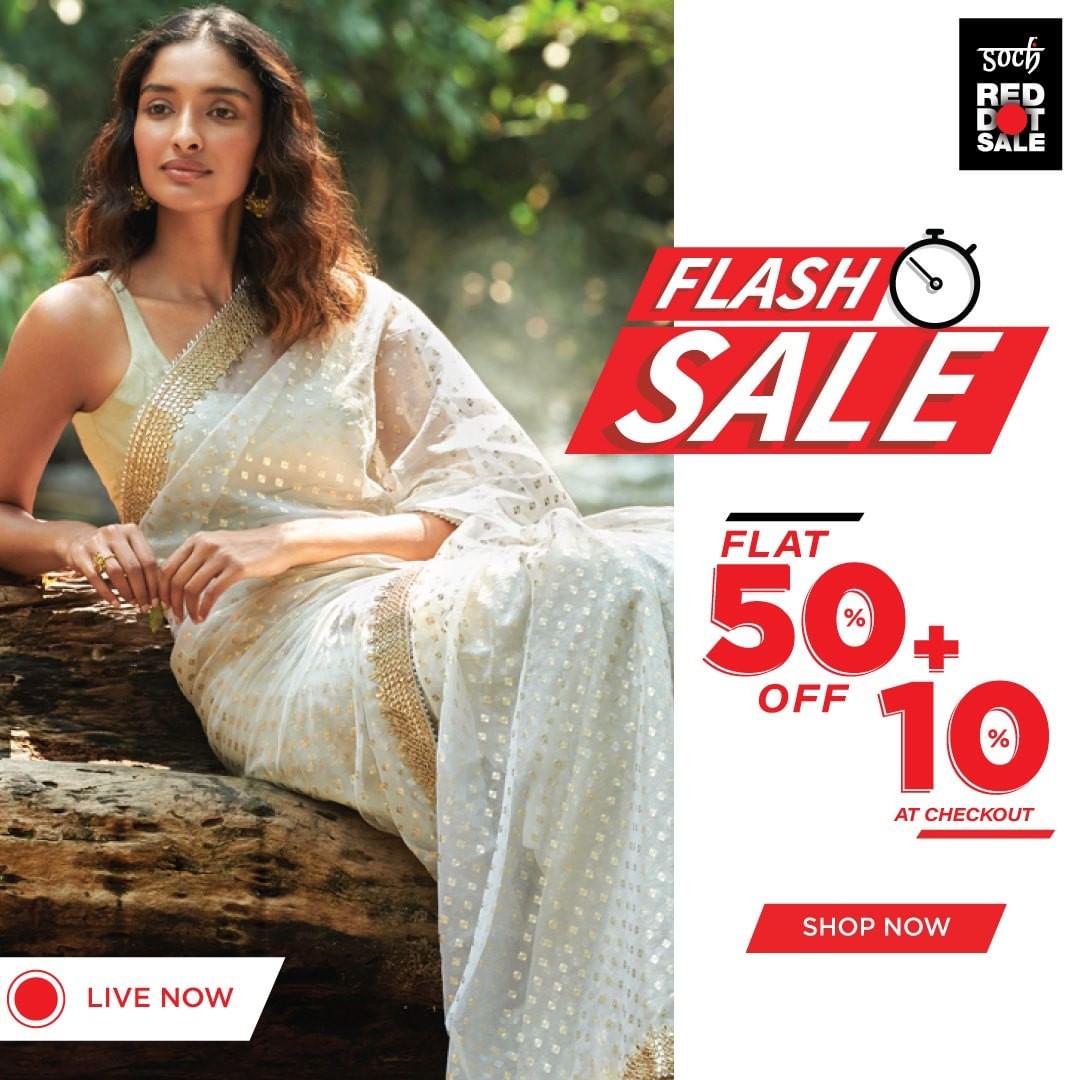 Soch - The Soch Red Dot Flash Sale is now live at discounts you cannot resist, Flat 50% off + additional 10% off-online! 
Flash Sale ends at midnight today! 

Shop link in Bio. 

#Flashsales #newtrend...