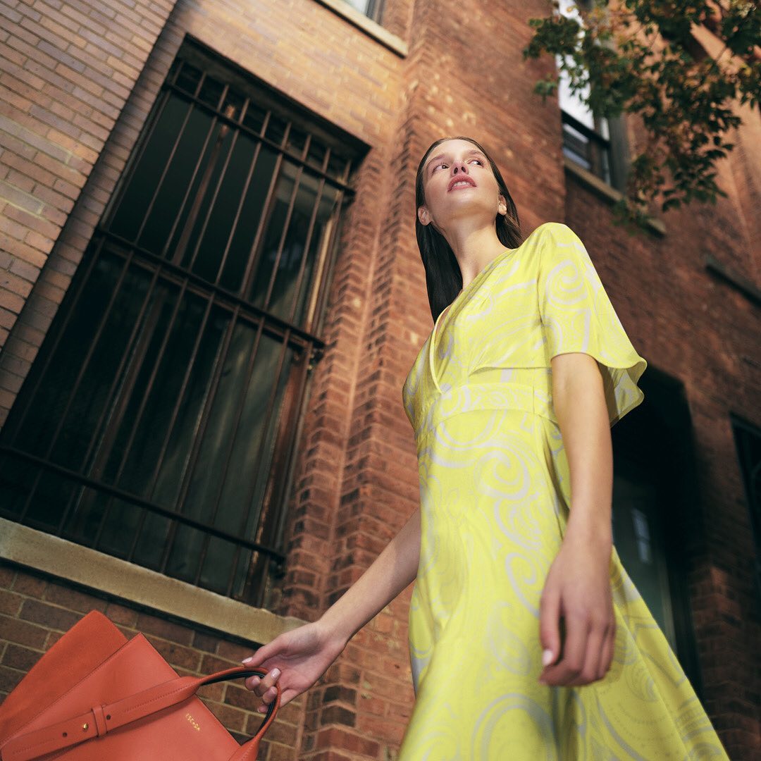 ESCADA - A striking shade of yellow updates a vintage paisley print on this all-occasion, sunrise-to-sunset dress.  #escadaofficial #SS20