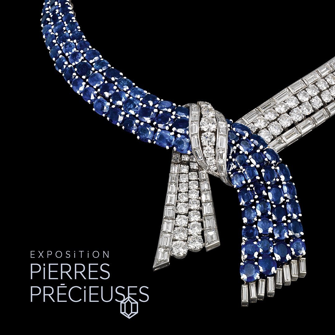 Van Cleef & Arpels - Enter the GEMS exhibition at @le_museum in Paris,  home to some of the world’s very finest gems. Discover the Cravat collaret necklace (1954) adorned with sapphires, and swipe to...