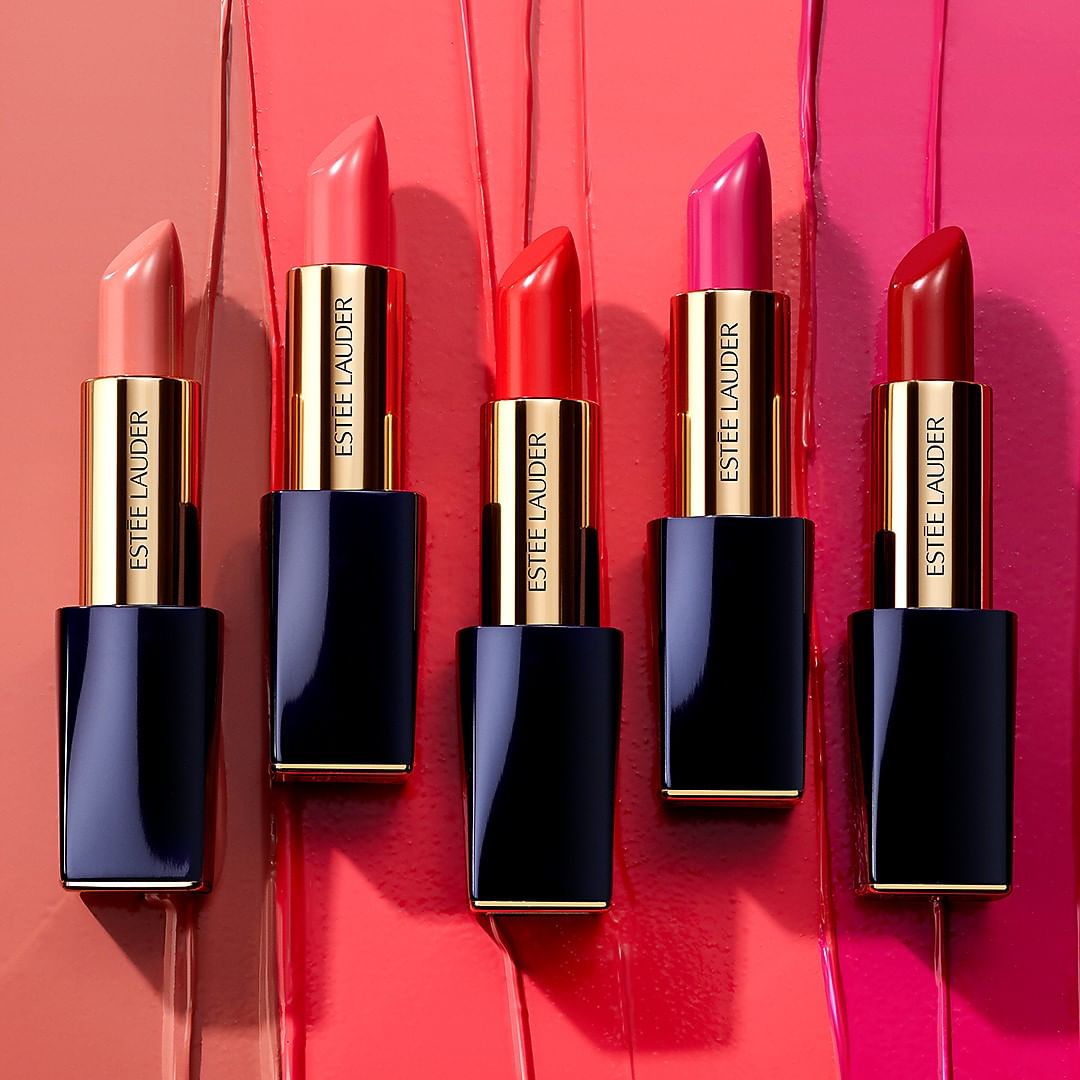 Estée Lauder - Summer color crush: these #PureColorEnvy Lipstick shades are bright and playful – perfect for sunny days or an easy pick-me-up. 💄 Shades from left to right are Discreet 160, Defiant Cor...