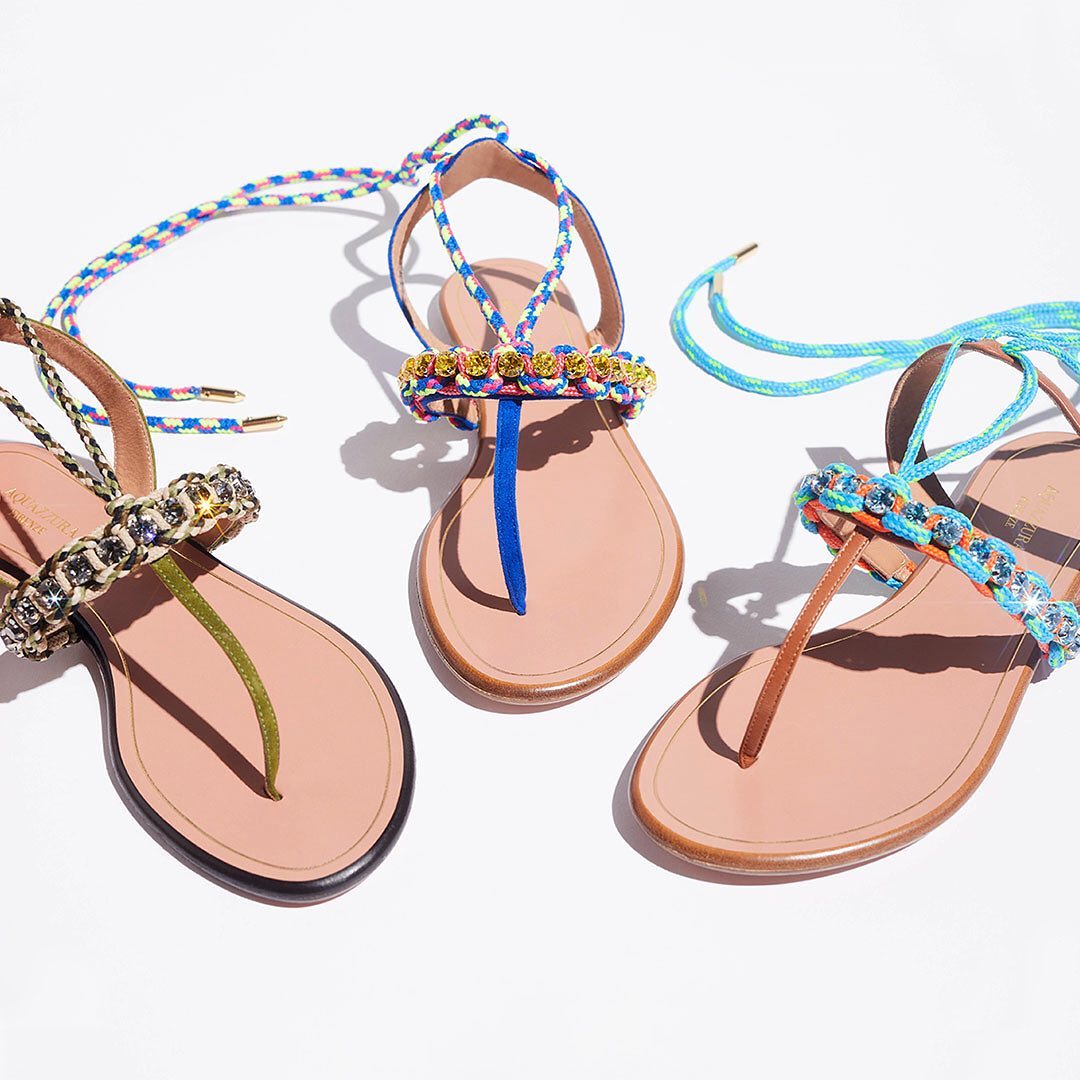 AQUAZZURA - The Magic Trio! Check the different color variants of our Surf Sandal Flats and choose your favorite on aquazzura.com and in boutique. #AQUAZZURA #AQUAZZURAFlats